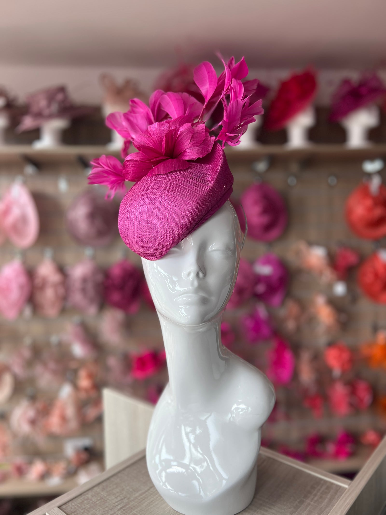 Contoured Fuchsia Pillbox Fascinator Hat-Fascinators Direct