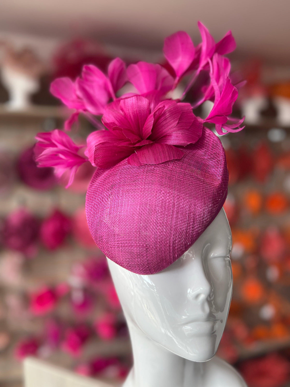 Contoured Fuchsia Pillbox Fascinator Hat-Fascinators Direct