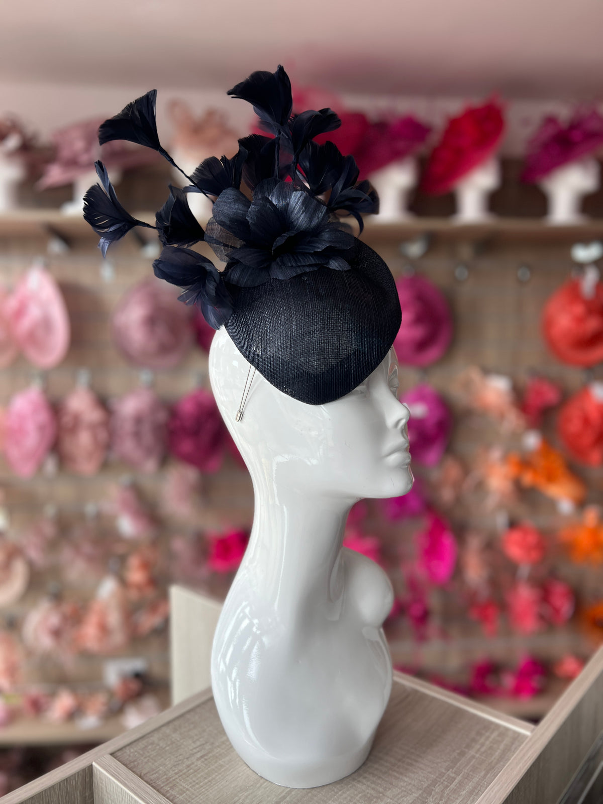 Contoured Navy Pillbox Fascinator Hat-Fascinators Direct