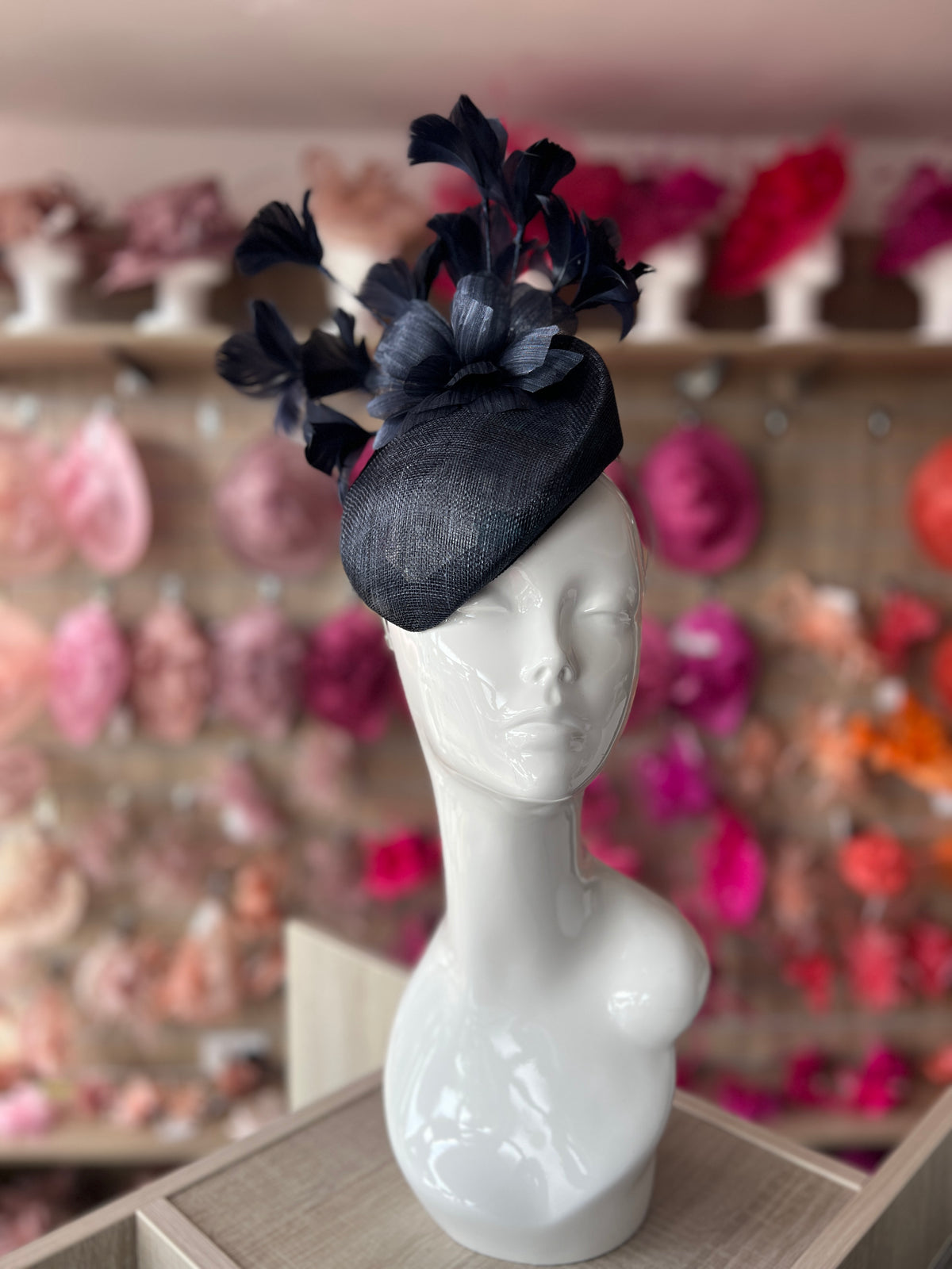 Contoured Navy Pillbox Fascinator Hat-Fascinators Direct