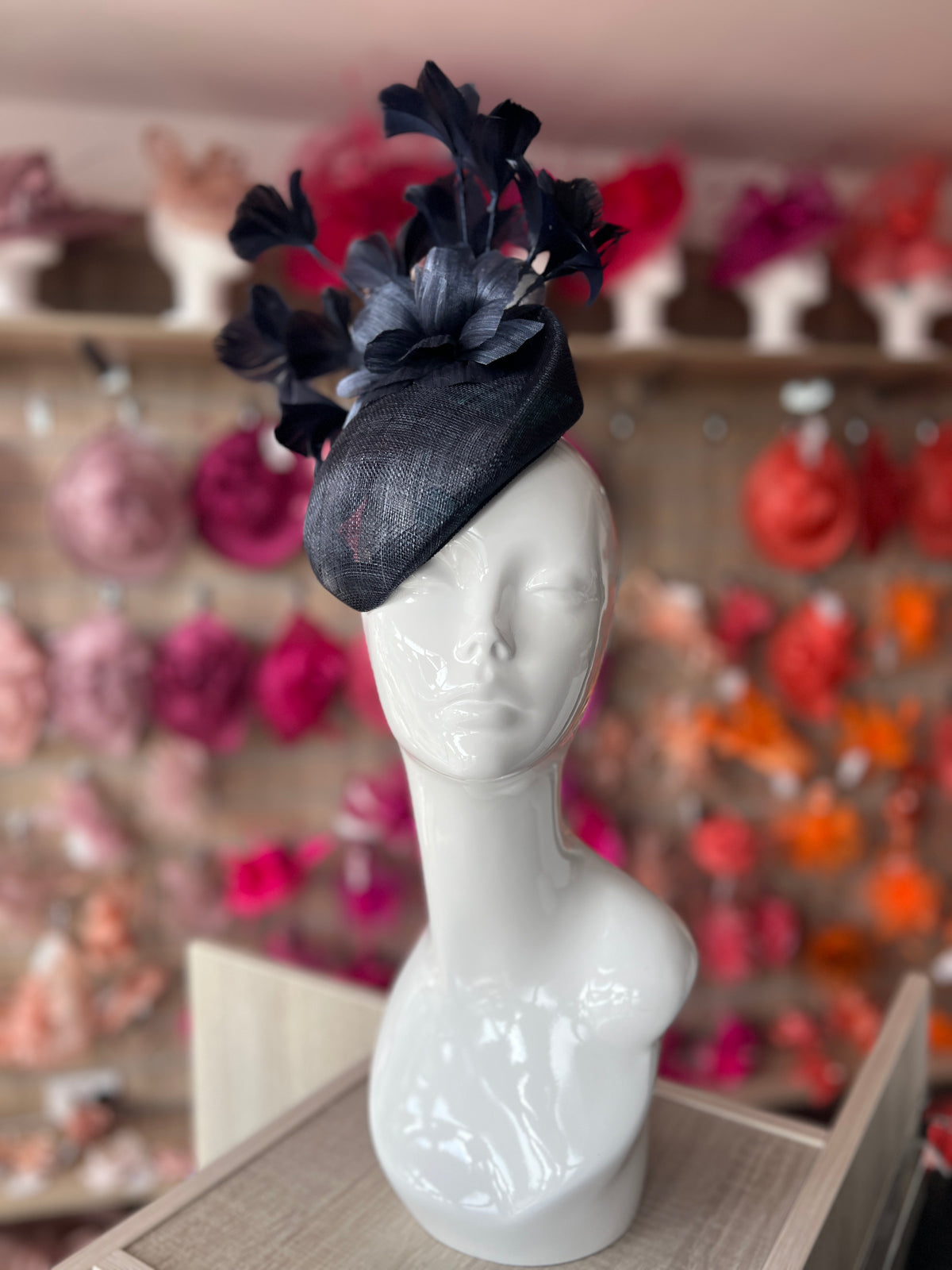 Contoured Navy Pillbox Fascinator Hat-Fascinators Direct