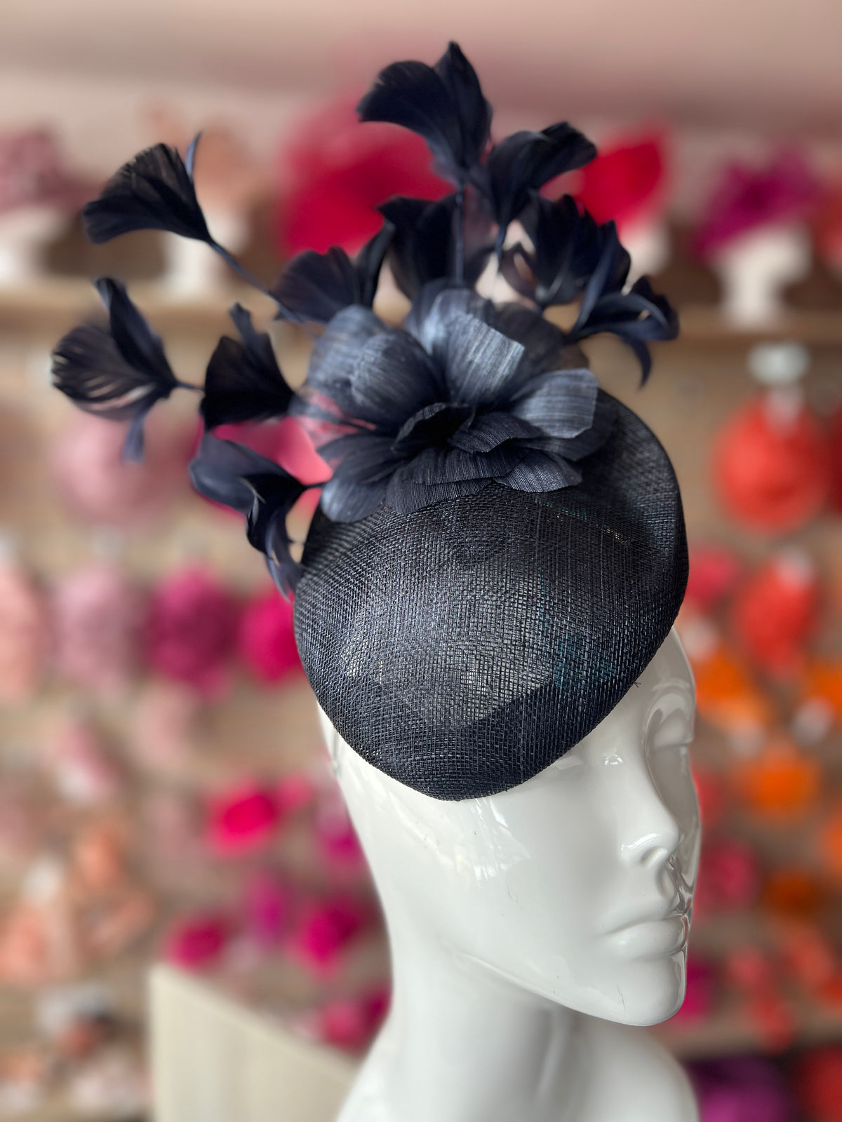 Contoured Navy Pillbox Fascinator Hat-Fascinators Direct