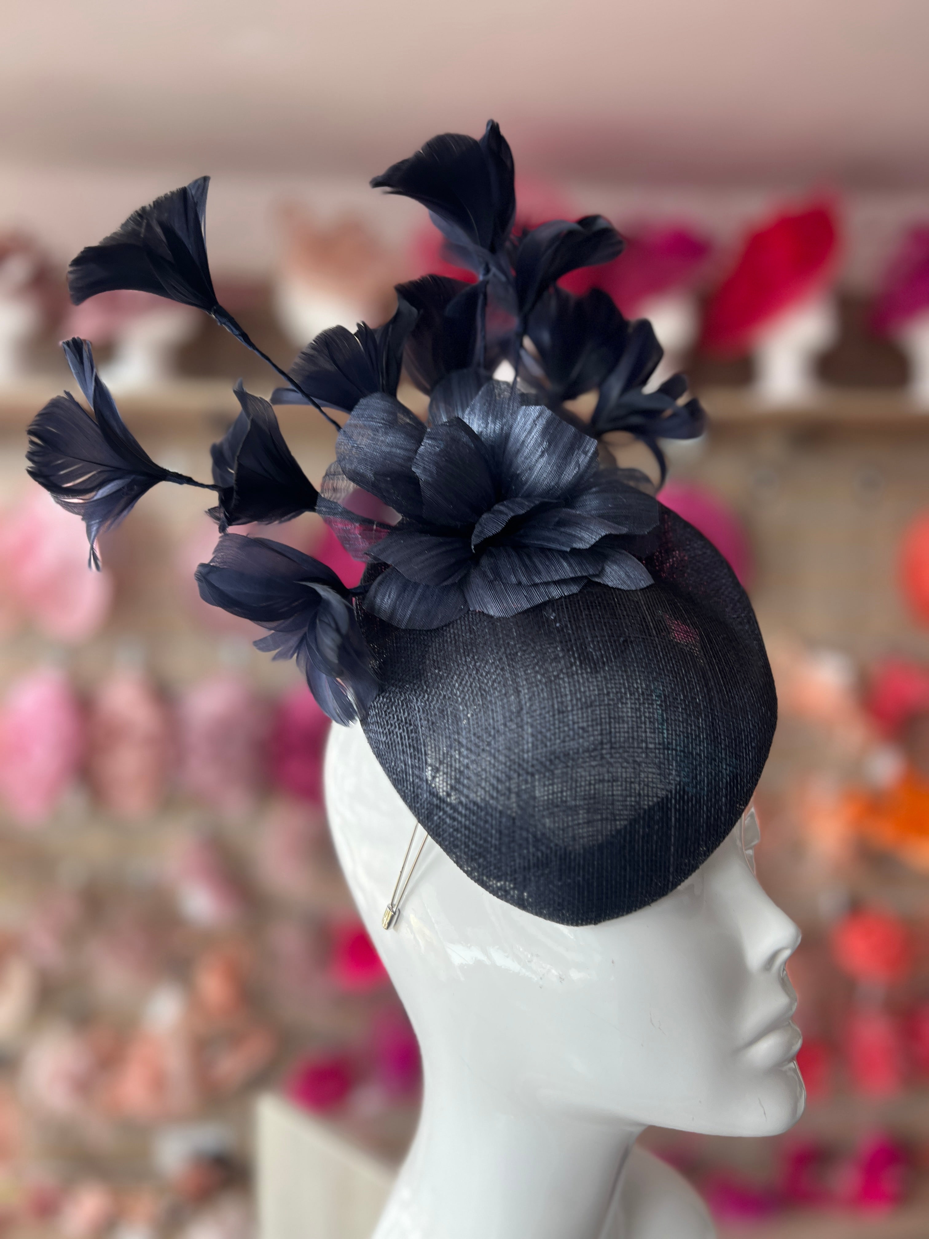 Contoured Navy Pillbox Fascinator Hat