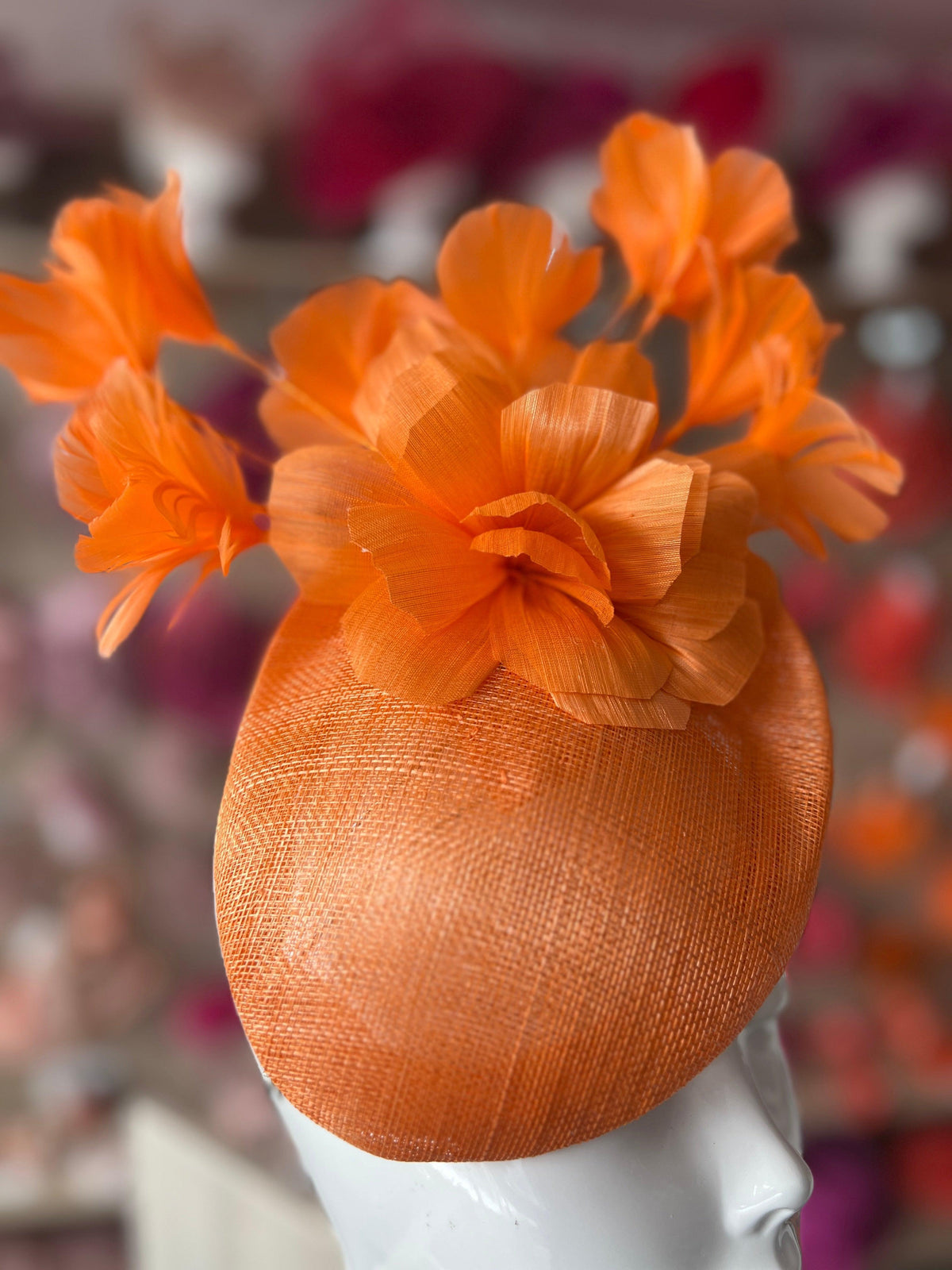 Contoured Orange Pillbox Fascinator Hat-Fascinators Direct