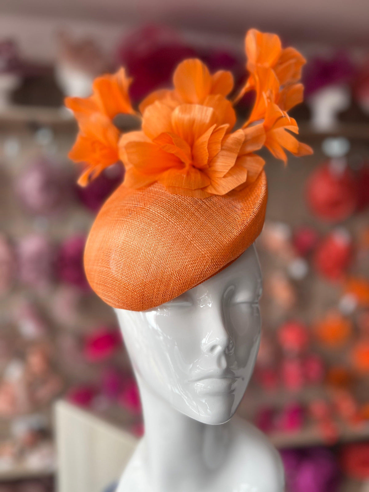 Contoured Orange Pillbox Fascinator Hat-Fascinators Direct