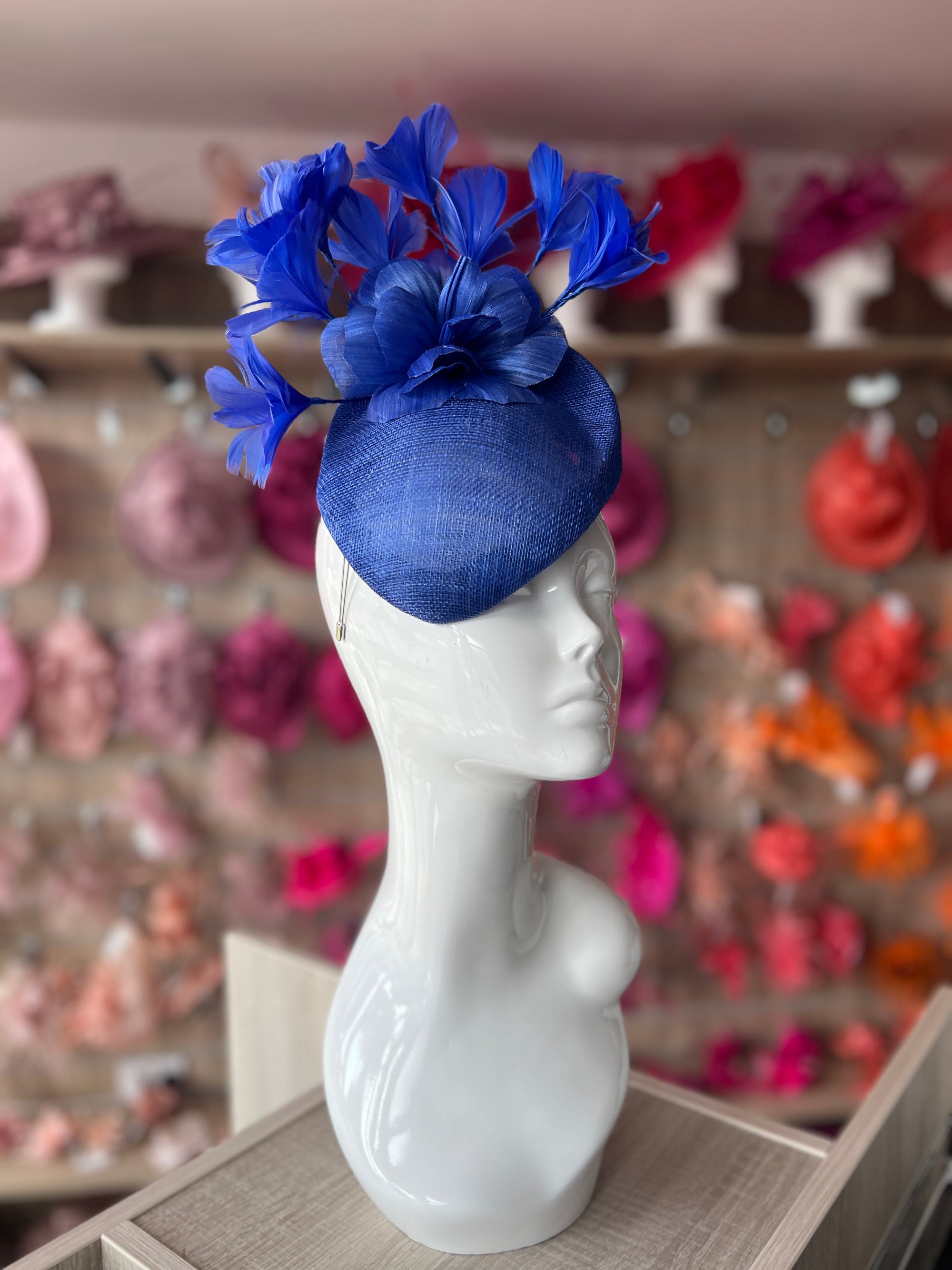 Contoured Sapphire Pillbox Fascinator Hat-Fascinators Direct