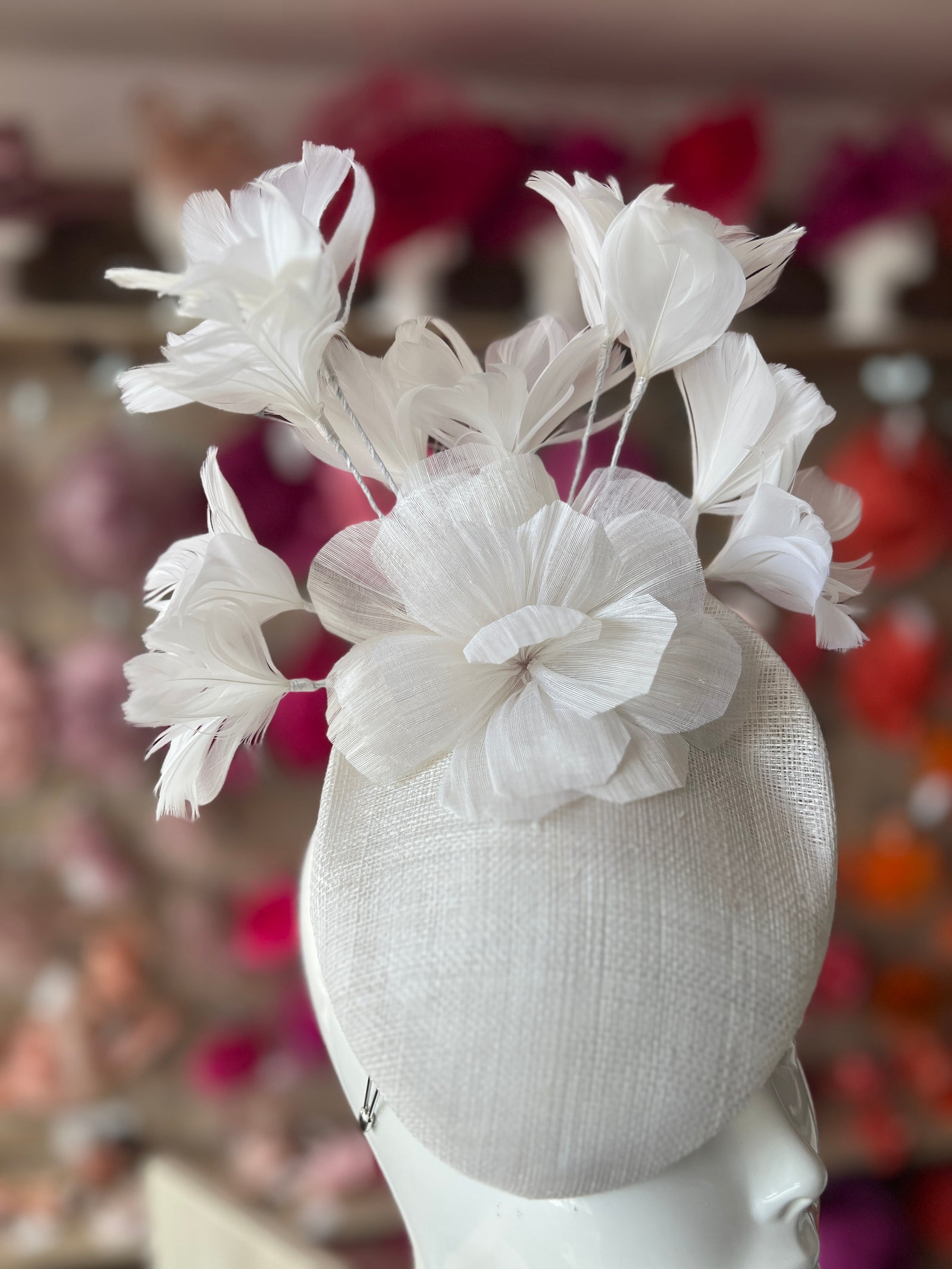 Contoured White Pillbox Fascinator Hat-Fascinators Direct