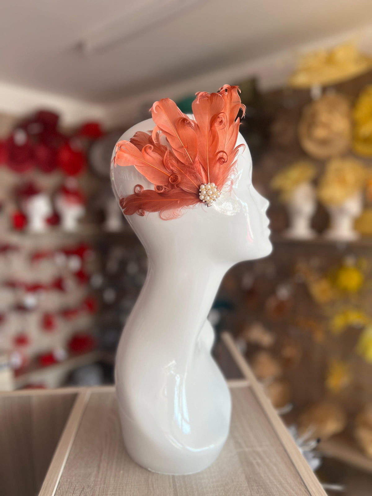 Copper Fascinator Clip with Vintage Feathers &amp; Pearls-Fascinators Direct