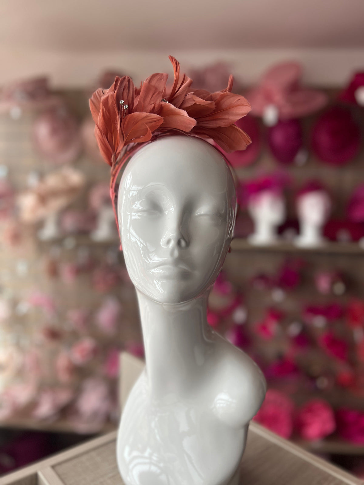 Copper Fascinator Headband with Feather Petals &amp; Diamanté-Fascinators Direct
