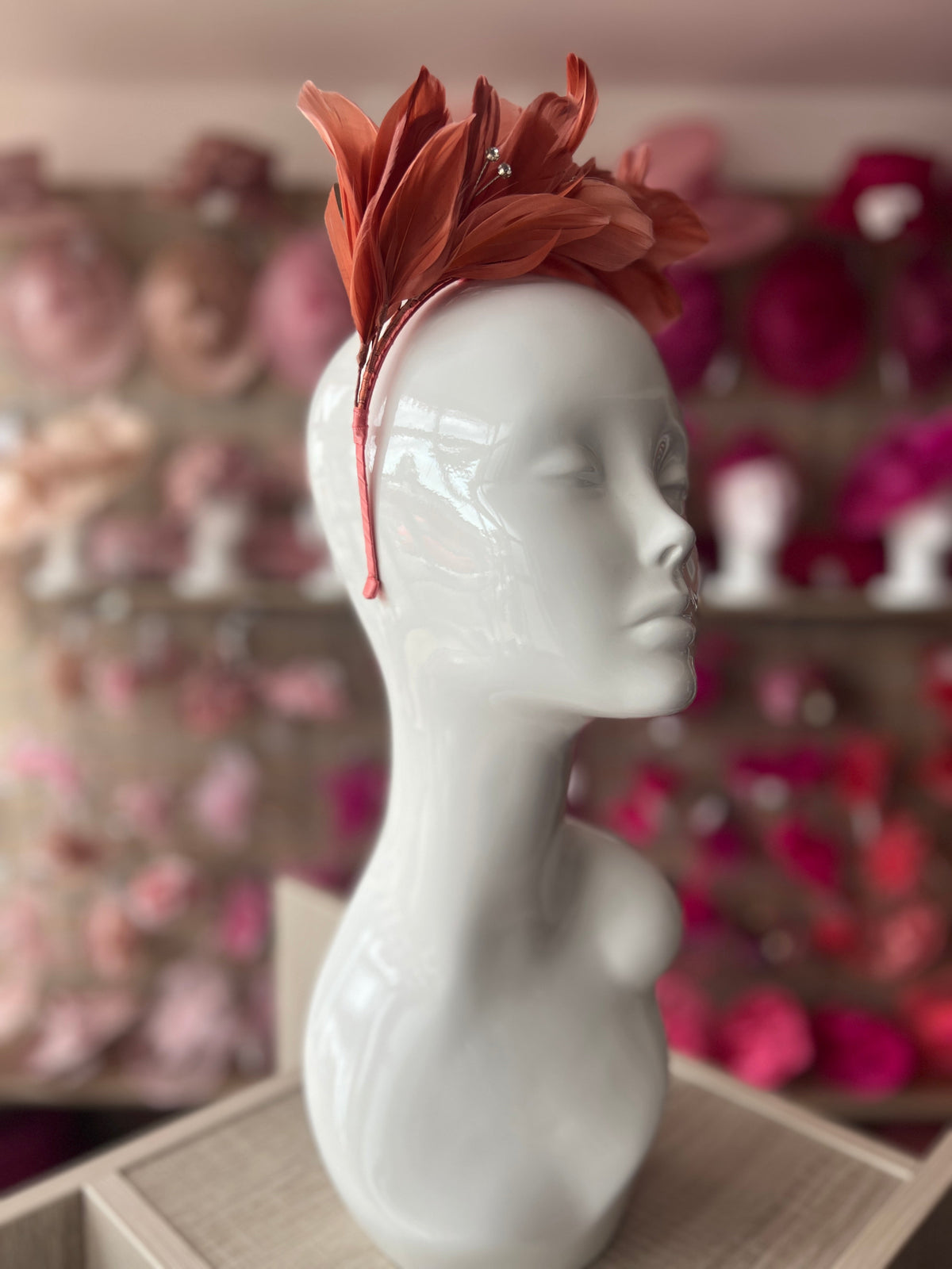 Copper Fascinator Headband with Feather Petals &amp; Diamanté-Fascinators Direct