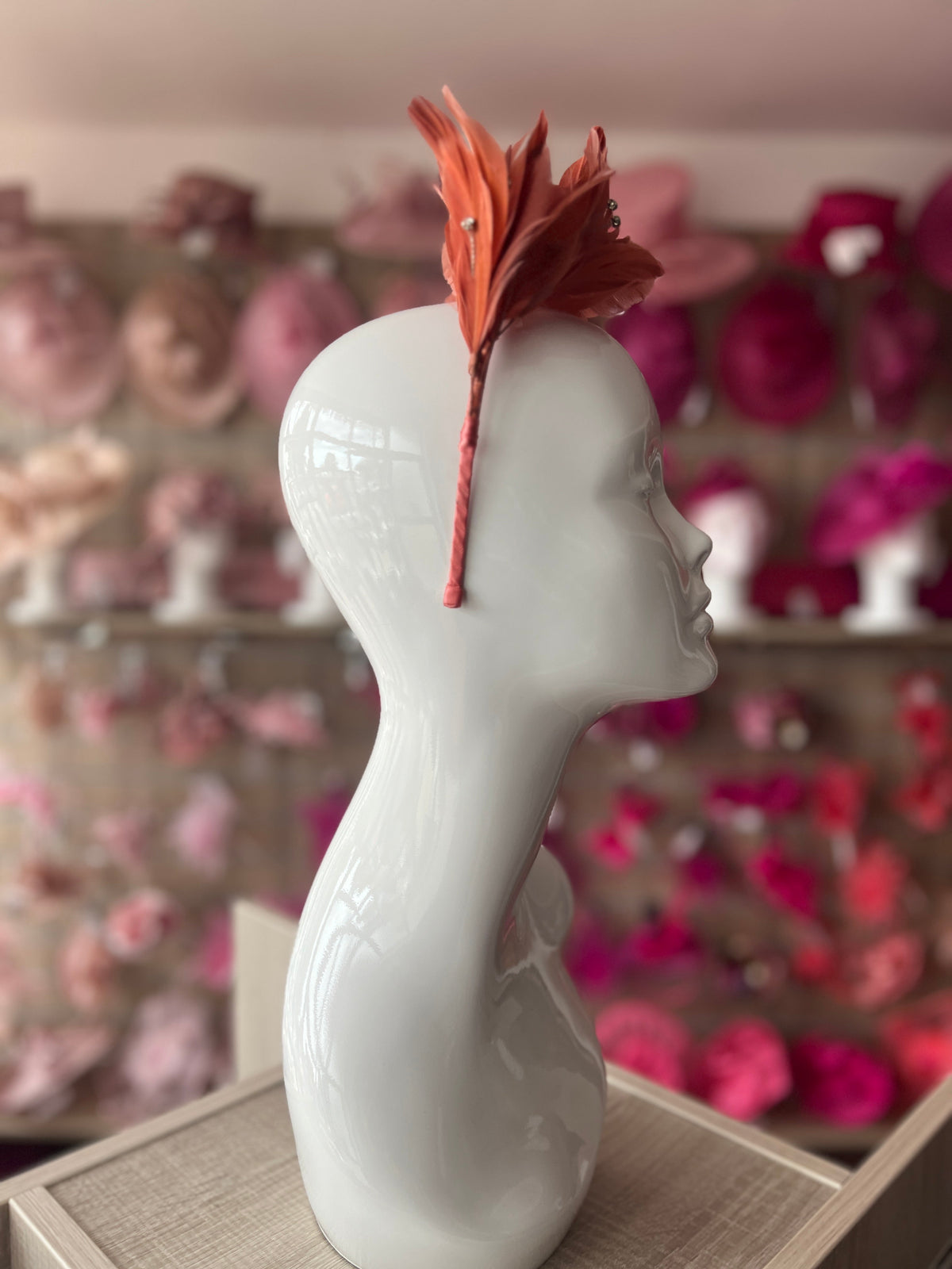Copper Fascinator Headband with Feather Petals &amp; Diamanté-Fascinators Direct