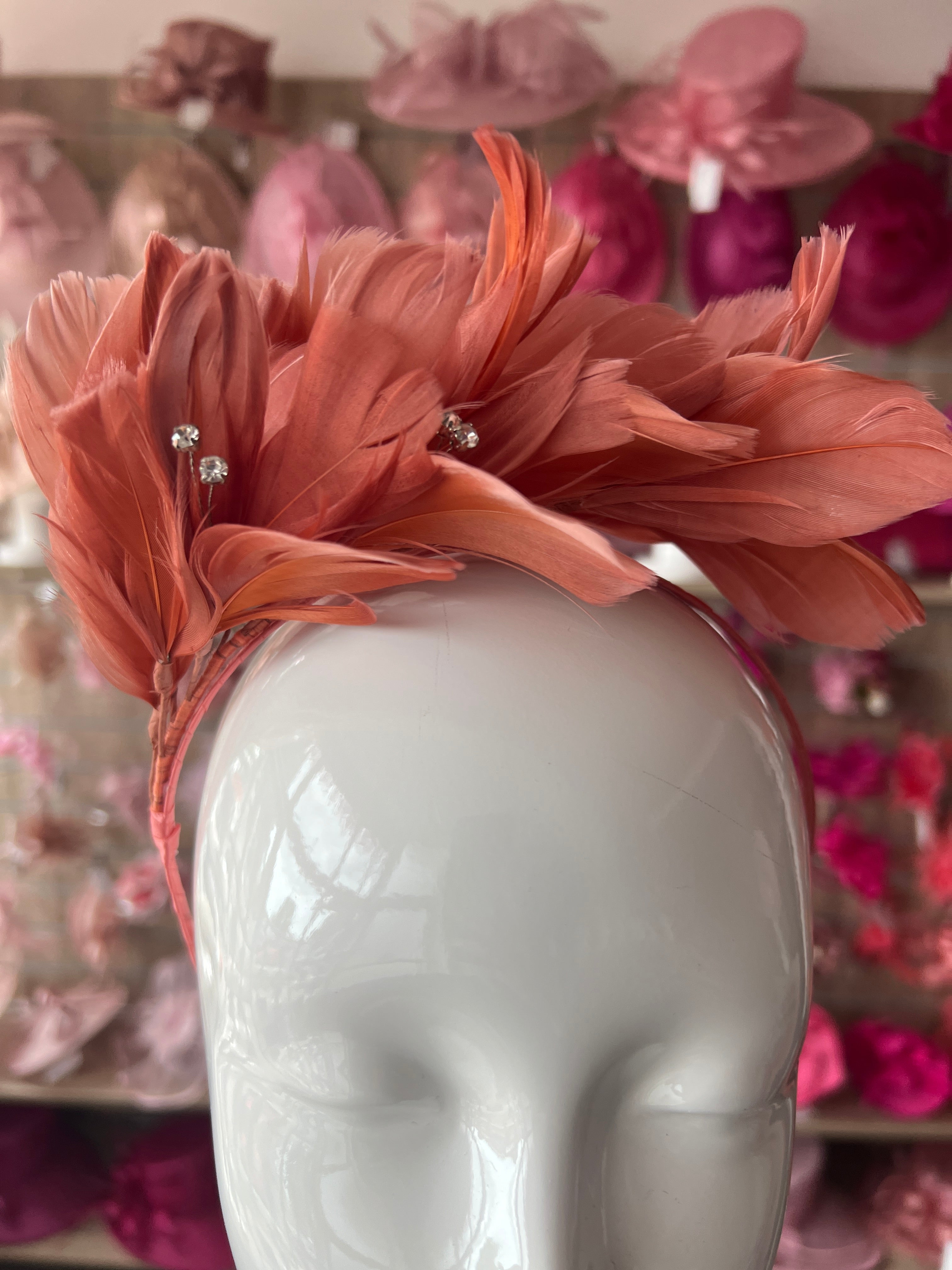 Copper Fascinator Headband with Feather Petals Diamanté
