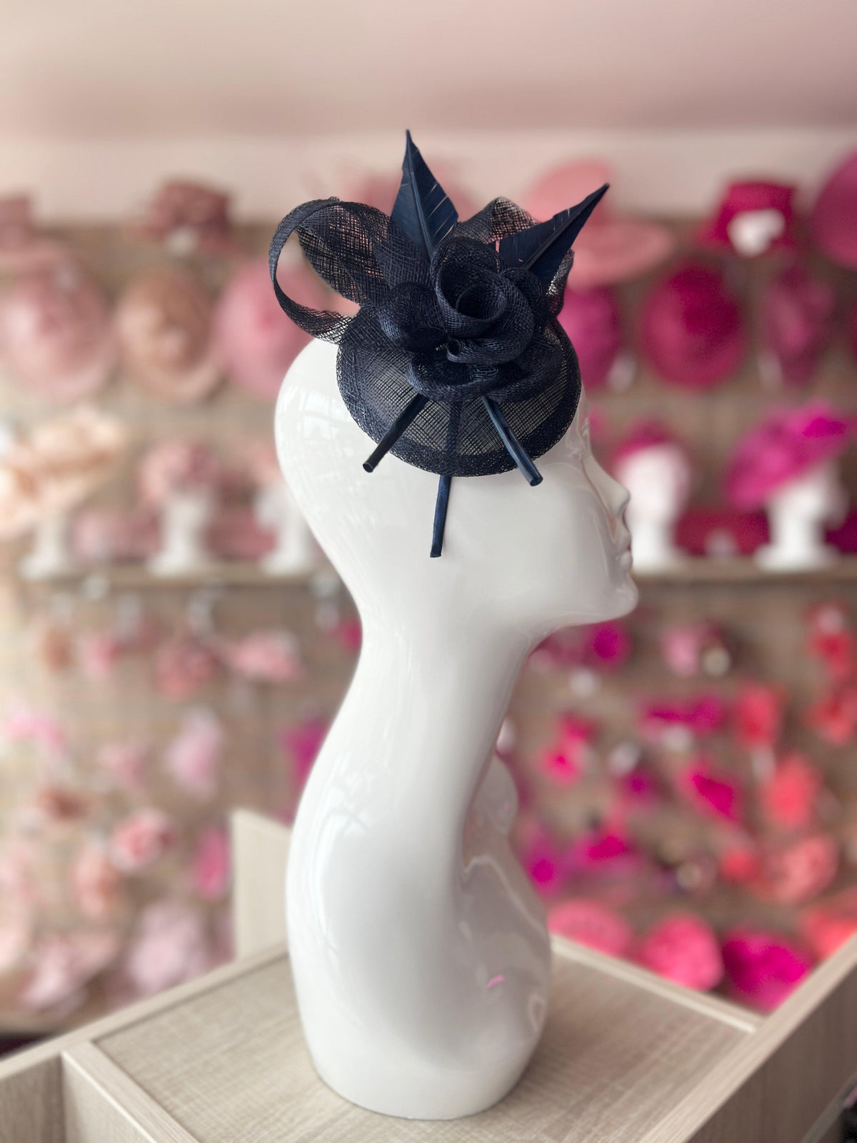 (Copy) Navy Hair Fascinator with Sinamay Flower &amp; Feather Quill-Fascinators Direct