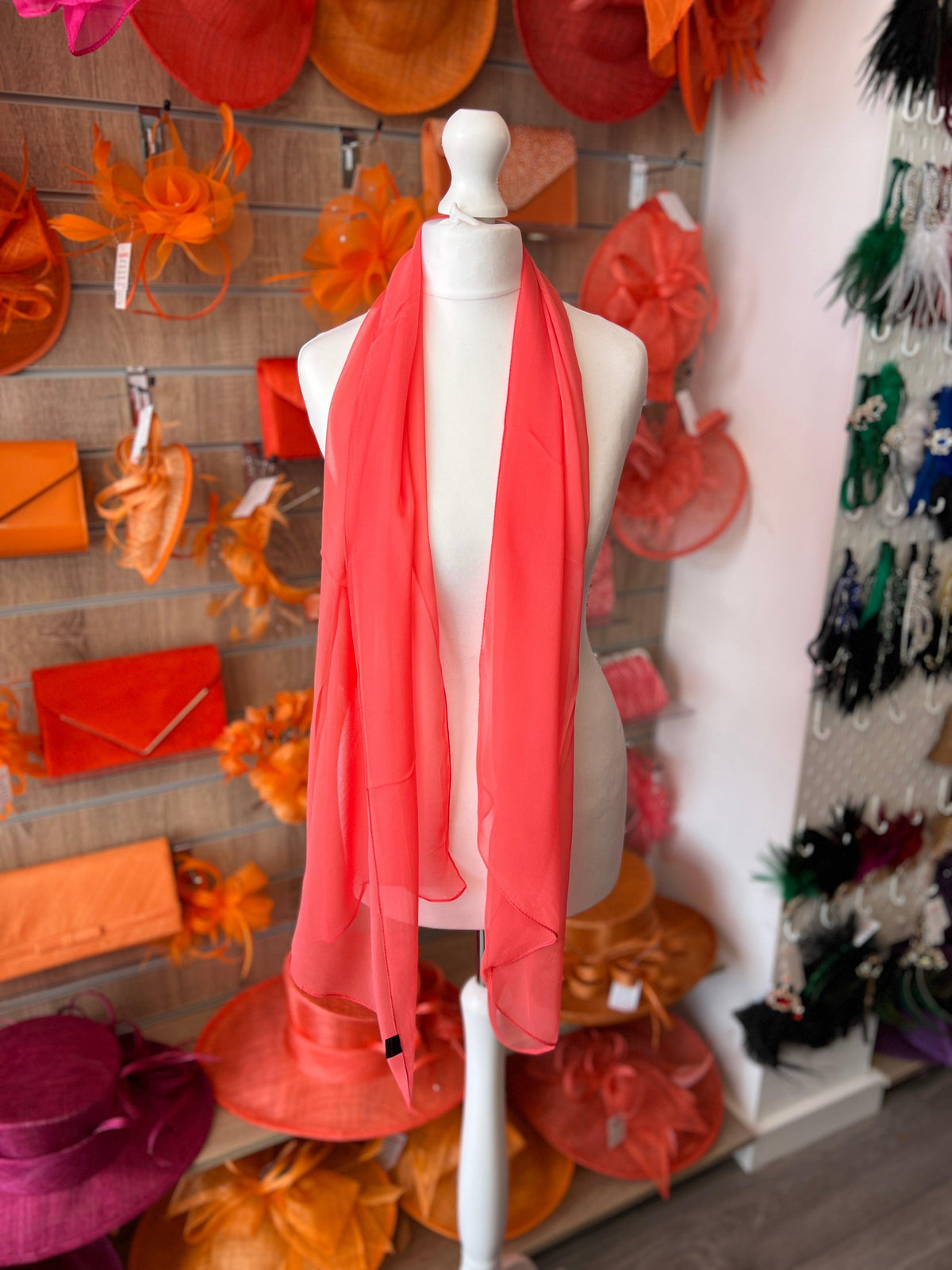 Coral Chiffon Scarf-Fascinators Direct