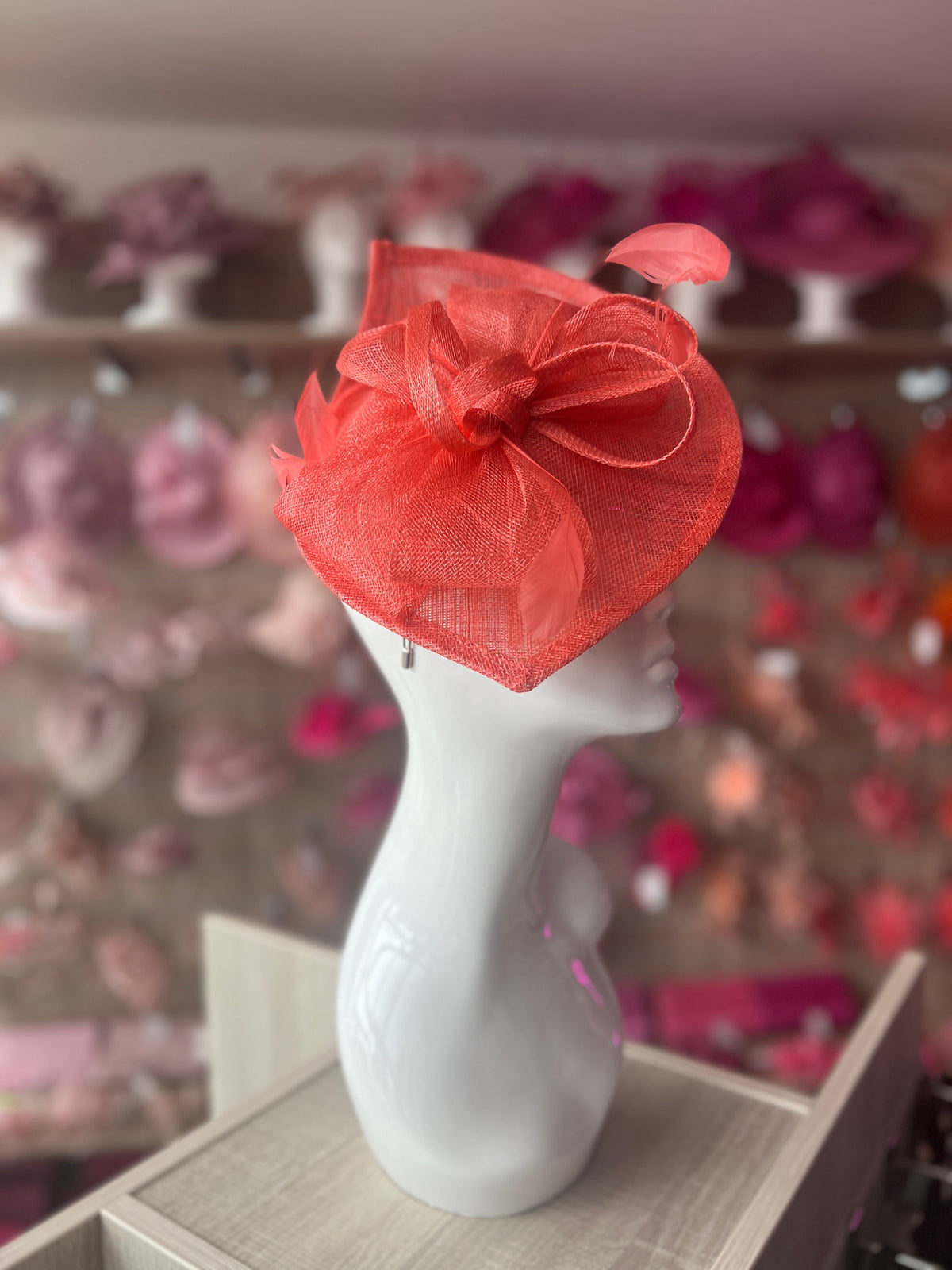 Coral Disc Fascinator with Decorative Bow-Fascinators Direct