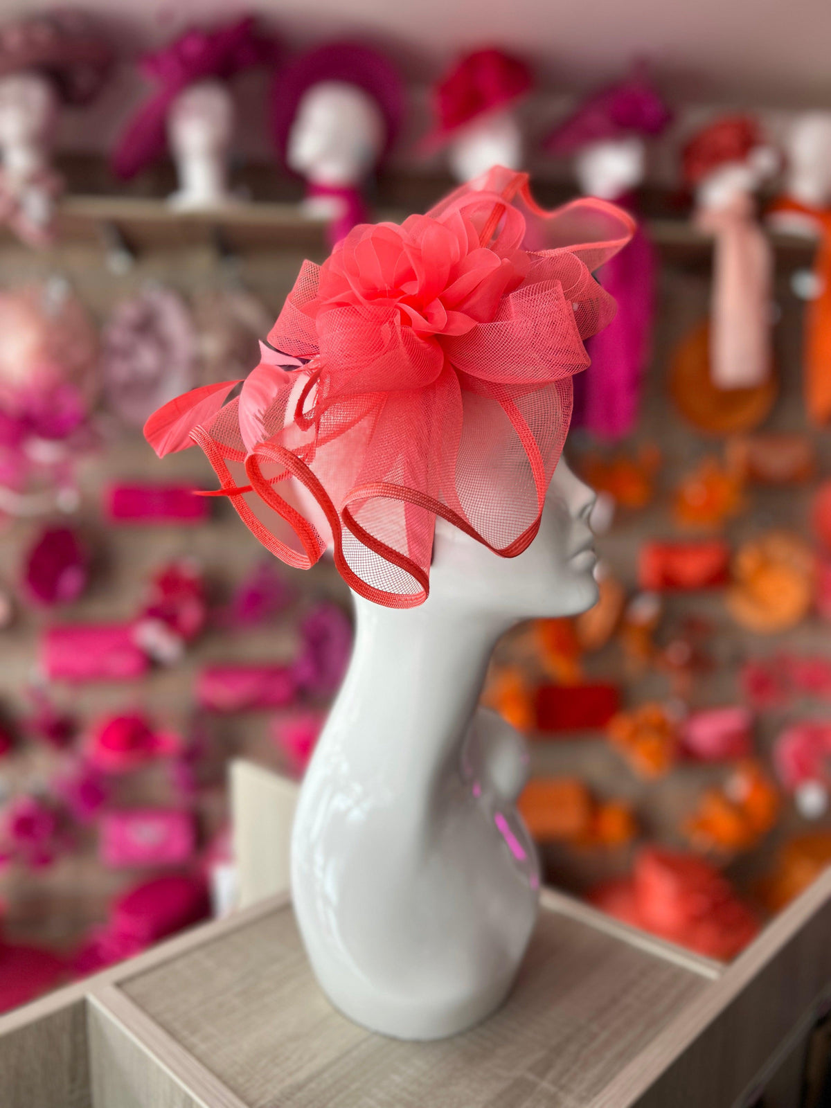 Coral Fascinator Fluted Crinoline &amp; Flower-Fascinators Direct