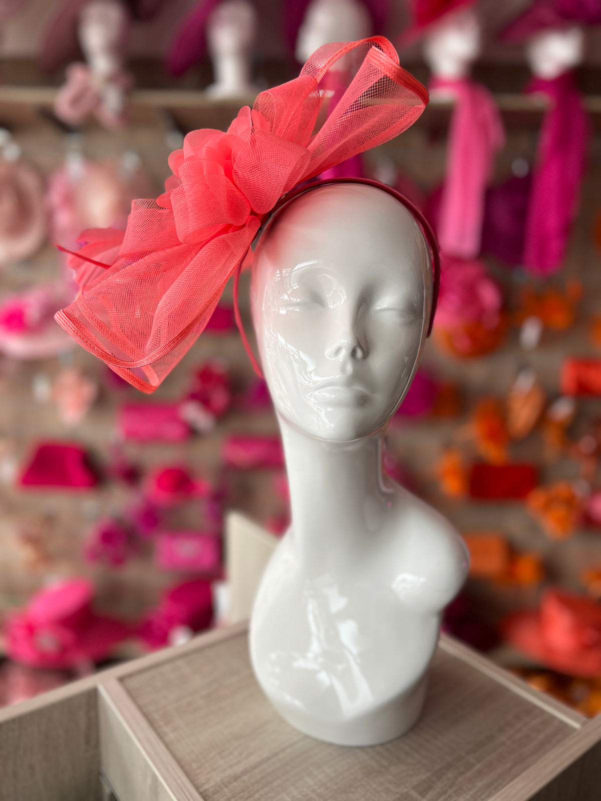 Coral Fascinator Fluted Crinoline &amp; Flower-Fascinators Direct