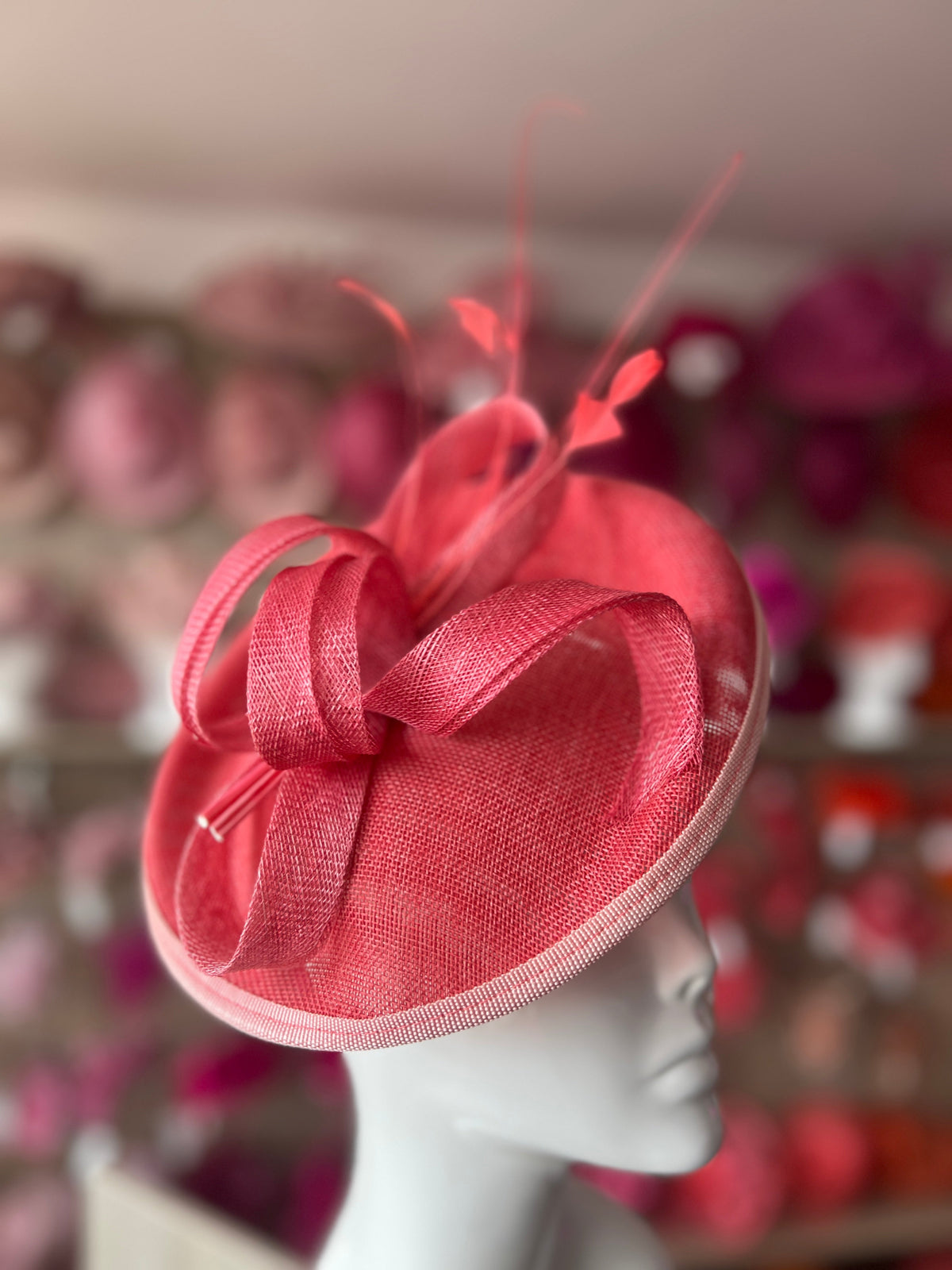 Coral Fascinator Hat with Twin Quills &amp; Sinamay Loops-Fascinators Direct