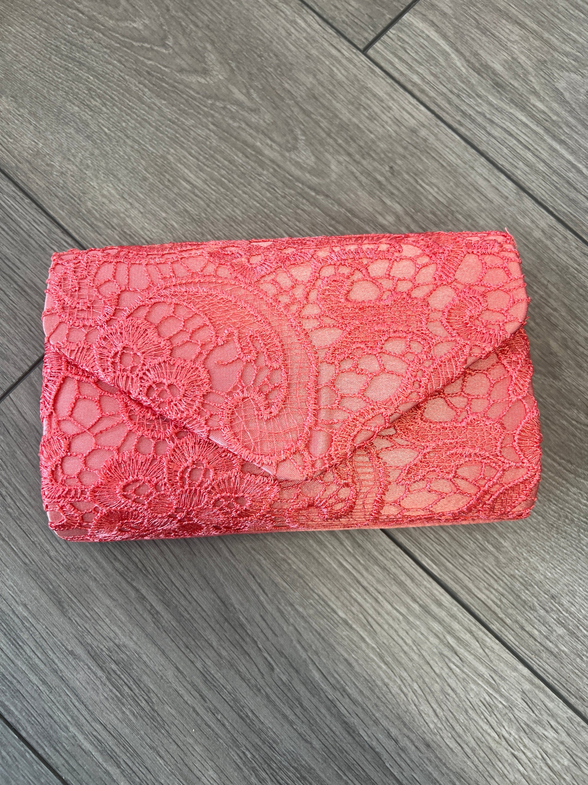 Coral Lace Envelope Clutch Bag-Fascinators Direct