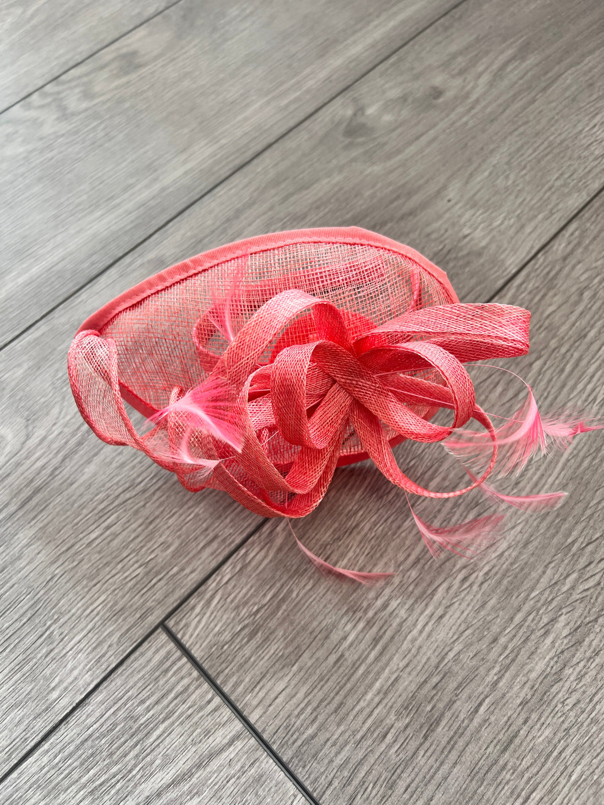 Coral Pink Teardrop Fascinator with Curled Sinamay Loops-Fascinators Direct