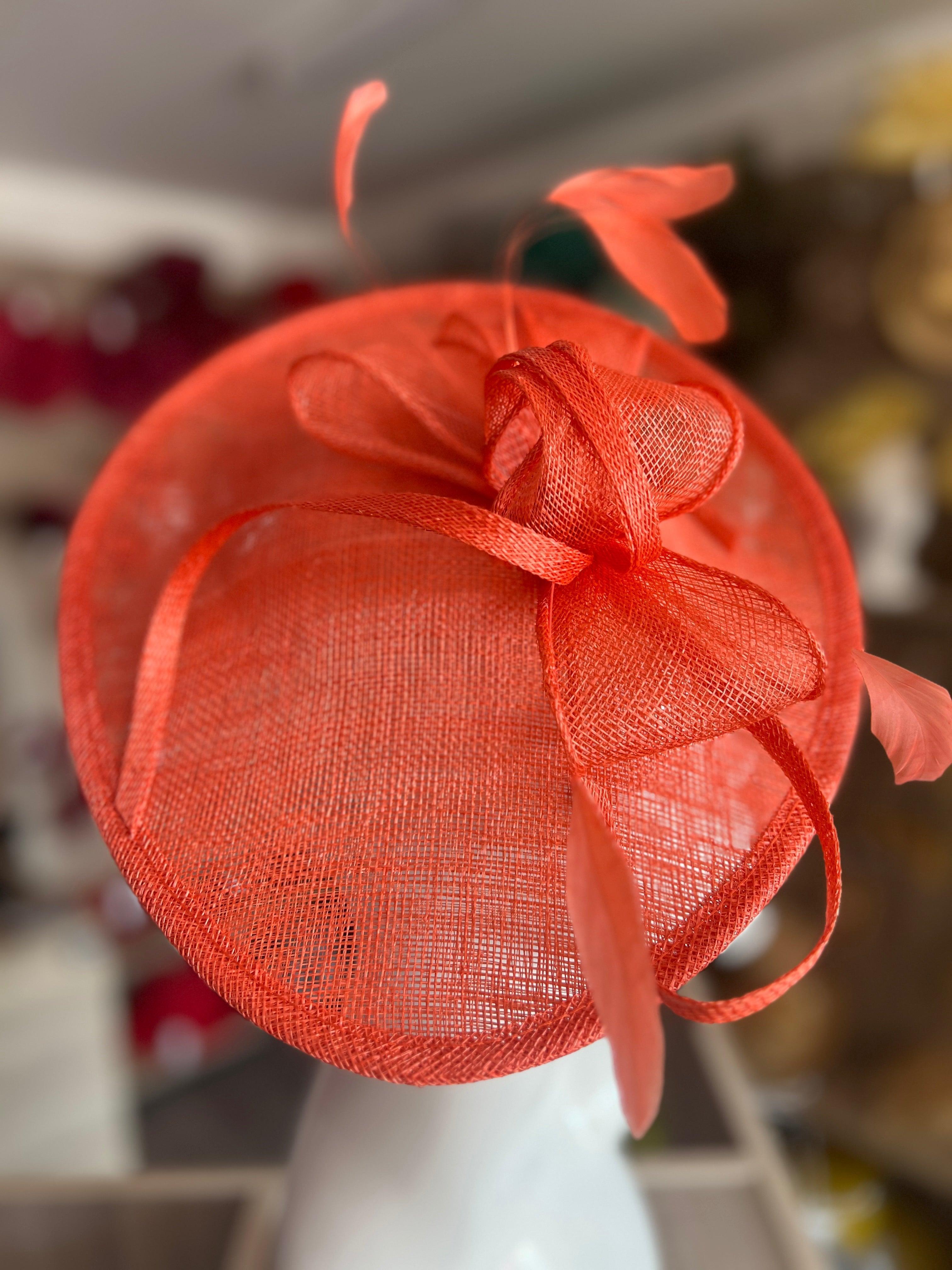 Coral Teardrop Disc Fascinator for Weddings Races