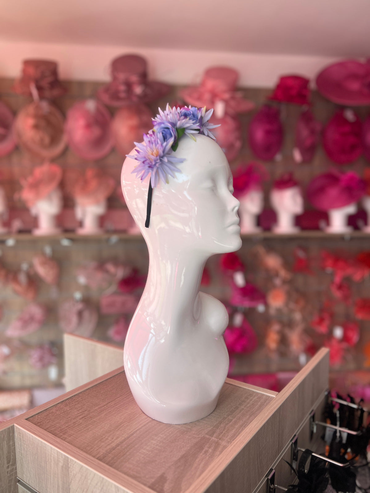 Cornflower Blue Dahlia &amp; Rose Flower Headband-Fascinators Direct