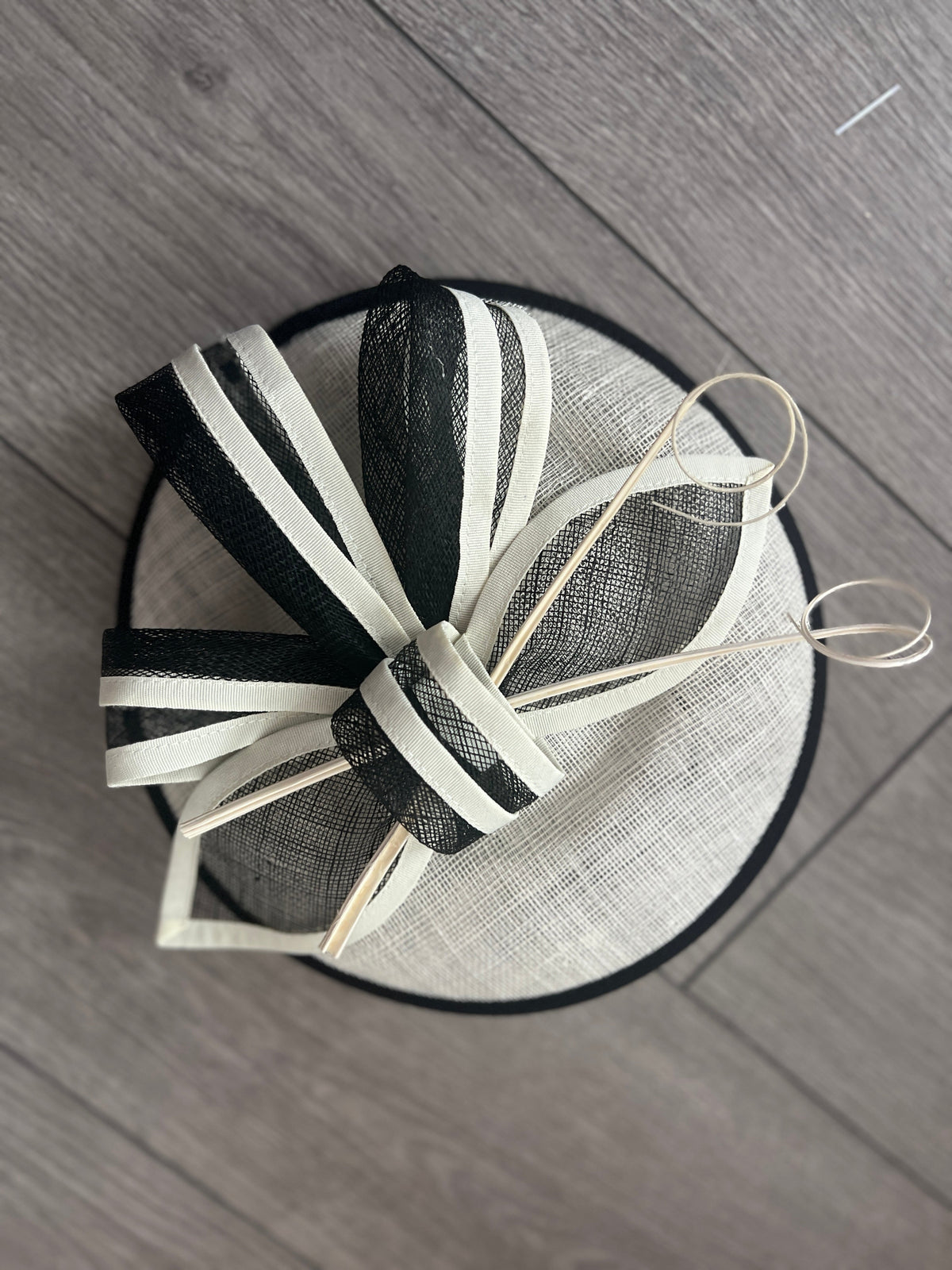 Cream &amp; Black Round Saucer Fascinator With Quills-Fascinators Direct