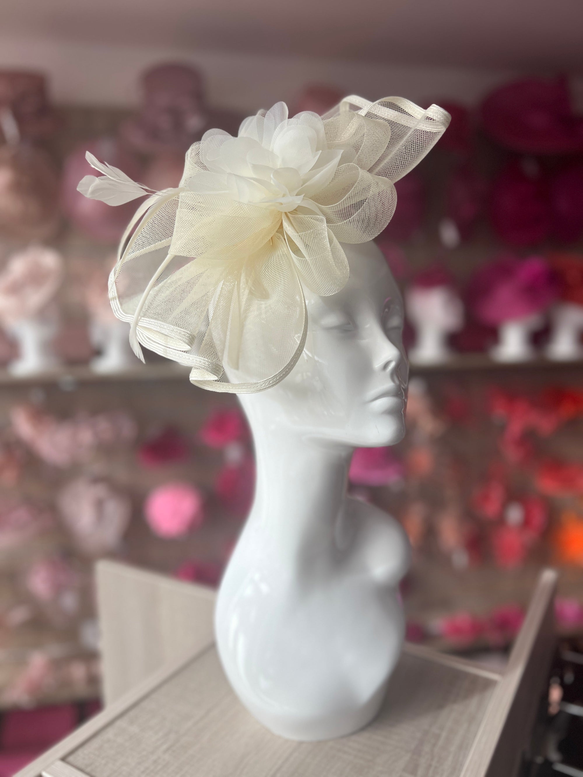 Cream Fascinator Fluted Crinoline & Flower-Fascinators Direct