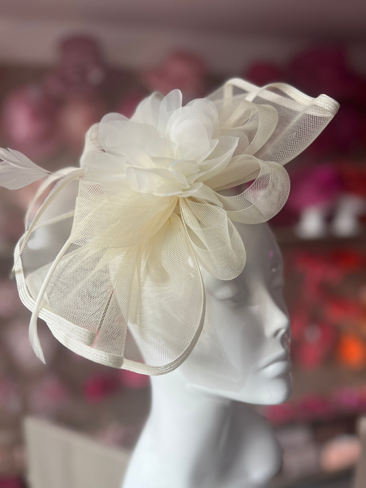 Cream Fascinator Fluted Crinoline &amp; Flower-Fascinators Direct