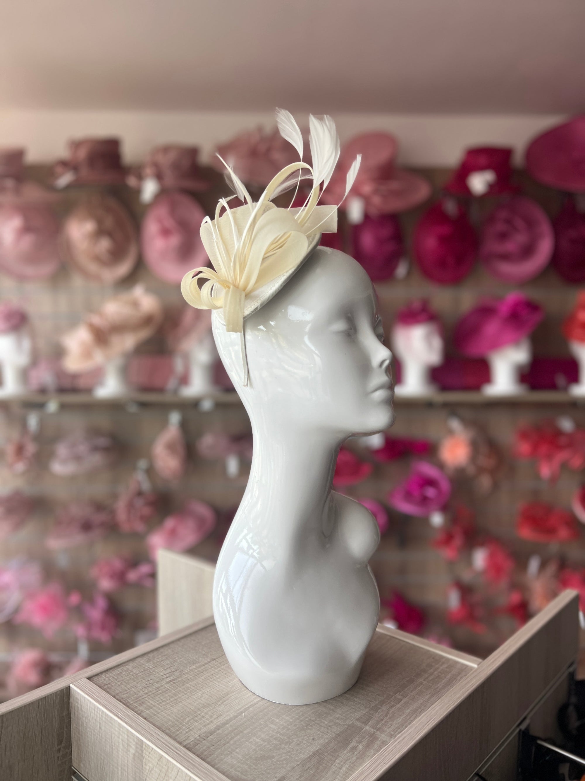 Cream Fascinator Headband with Looped Crin & Feathers-Fascinators Direct