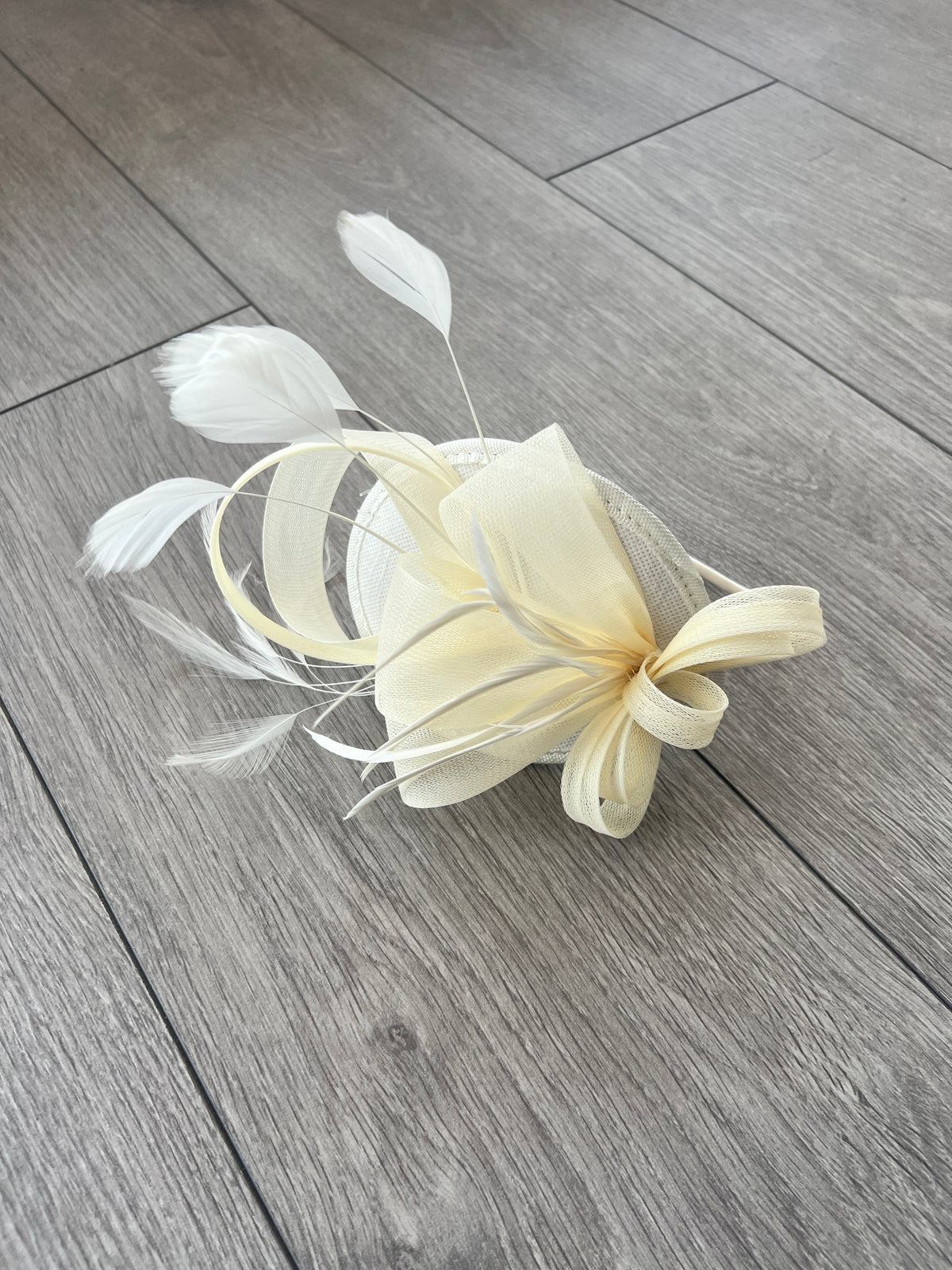 Cream Fascinator Headband with Looped Crin &amp; Feathers-Fascinators Direct