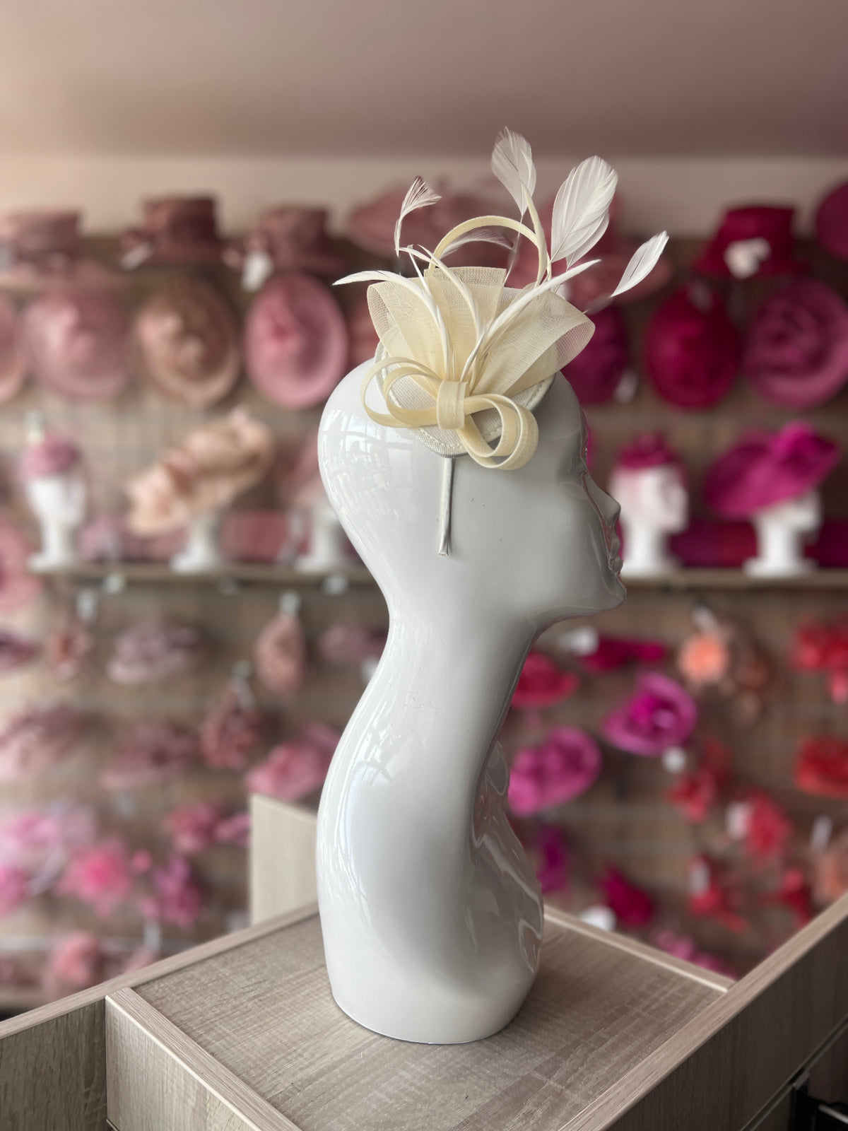 Cream Fascinator Headband with Looped Crin &amp; Feathers-Fascinators Direct