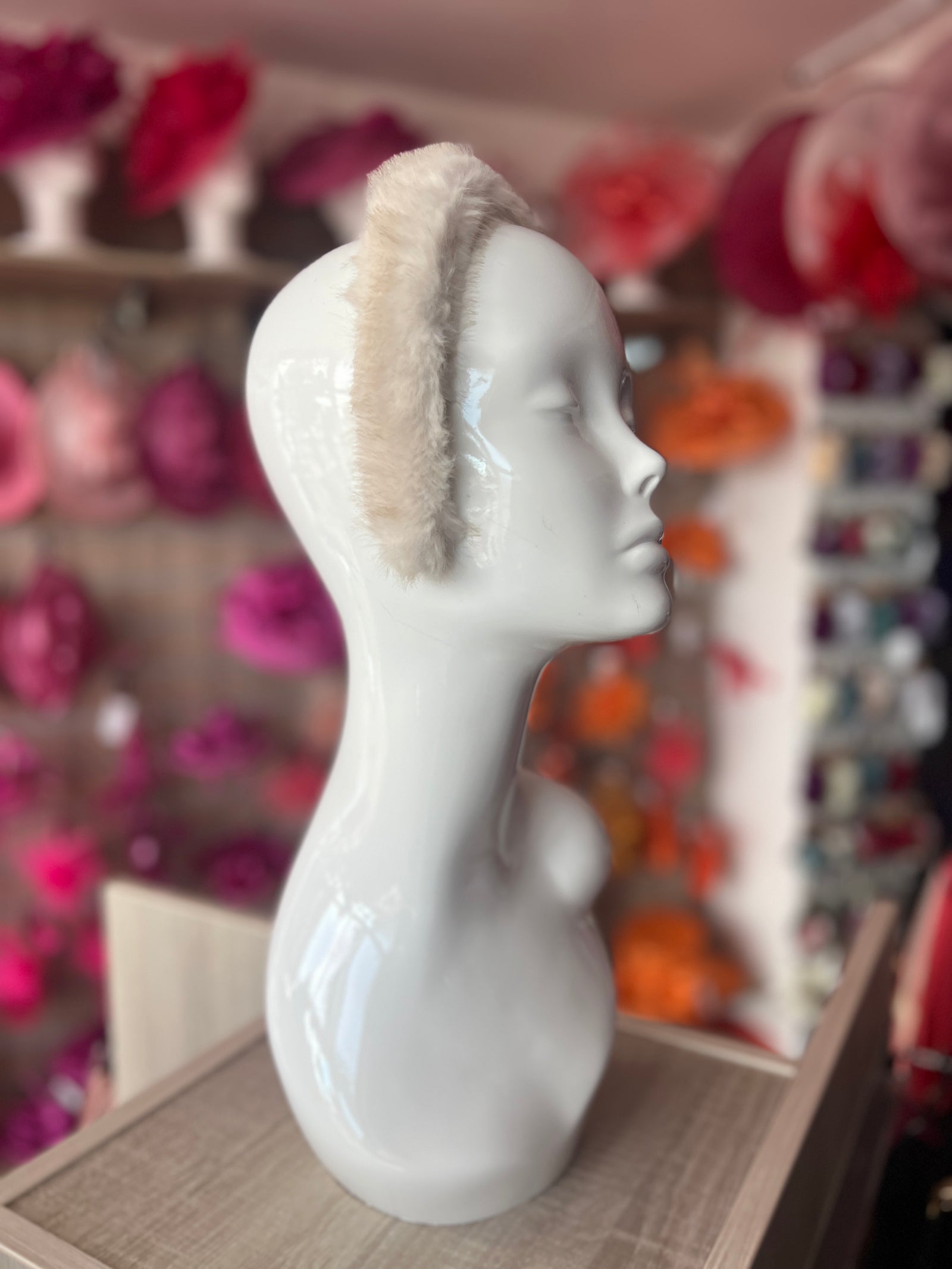 Cream Faux Fur Alice Band-Fascinators Direct