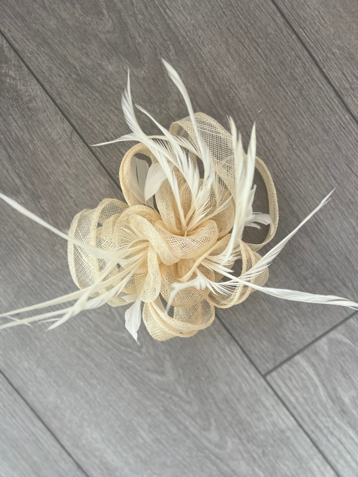 Cream Flower Fascinator with Loops &amp; Feathers-Fascinators Direct