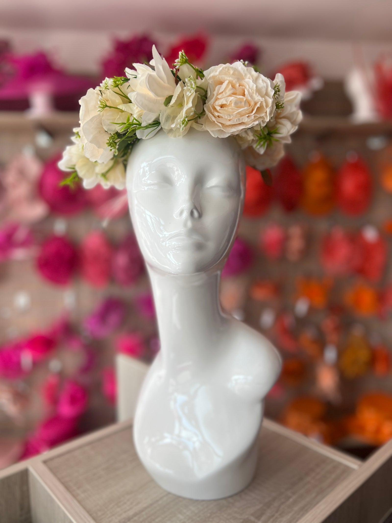 Cream & Ivory Vintage Flower Crown Hair Garland-Fascinators Direct