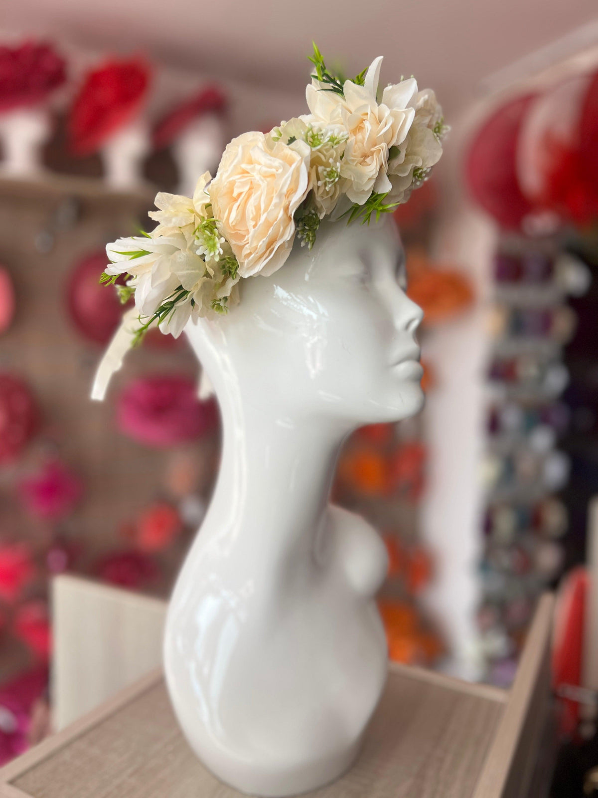 Cream &amp; Ivory Vintage Flower Crown Hair Garland-Fascinators Direct