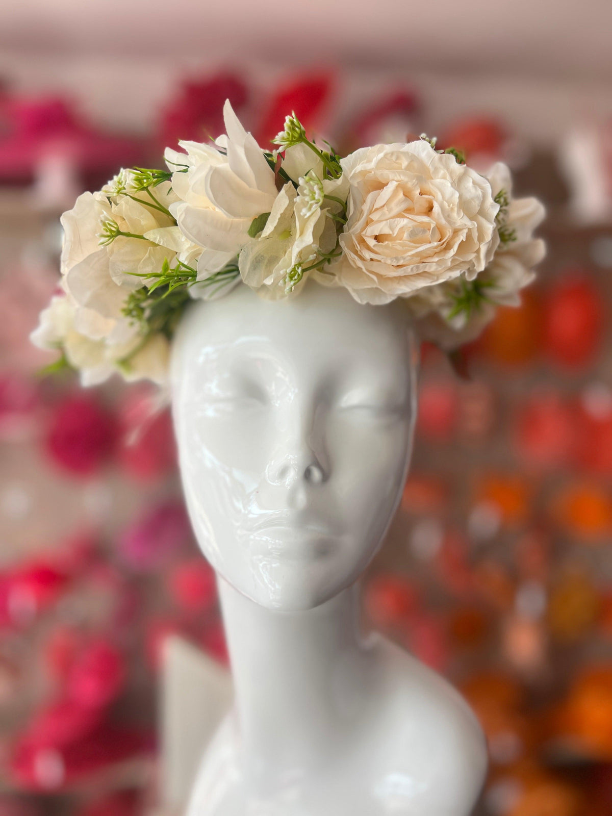 Cream &amp; Ivory Vintage Flower Crown Hair Garland-Fascinators Direct