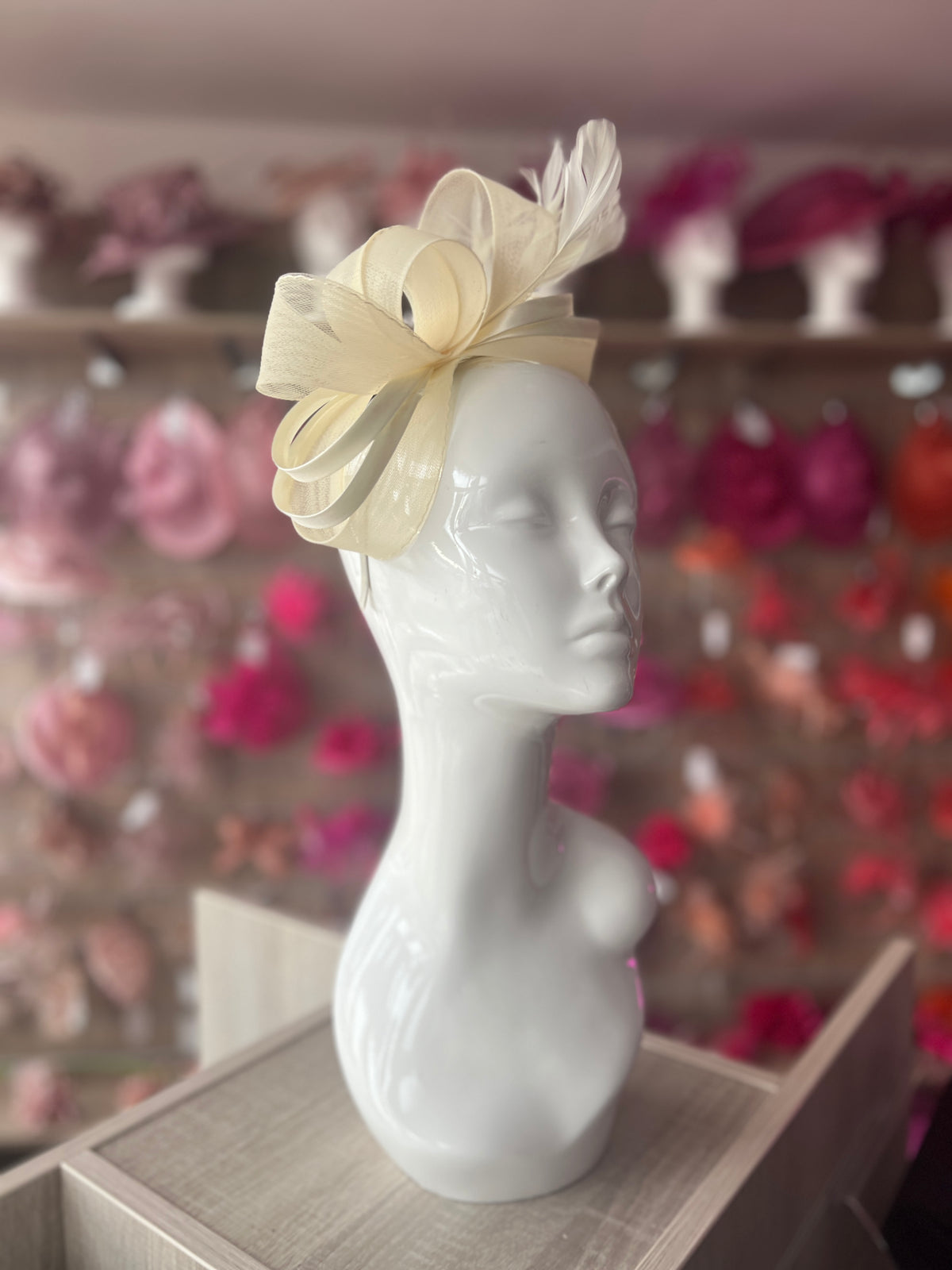 Cream Large Loop Crinoline &amp; Satin Headband Fascinator-Fascinators Direct