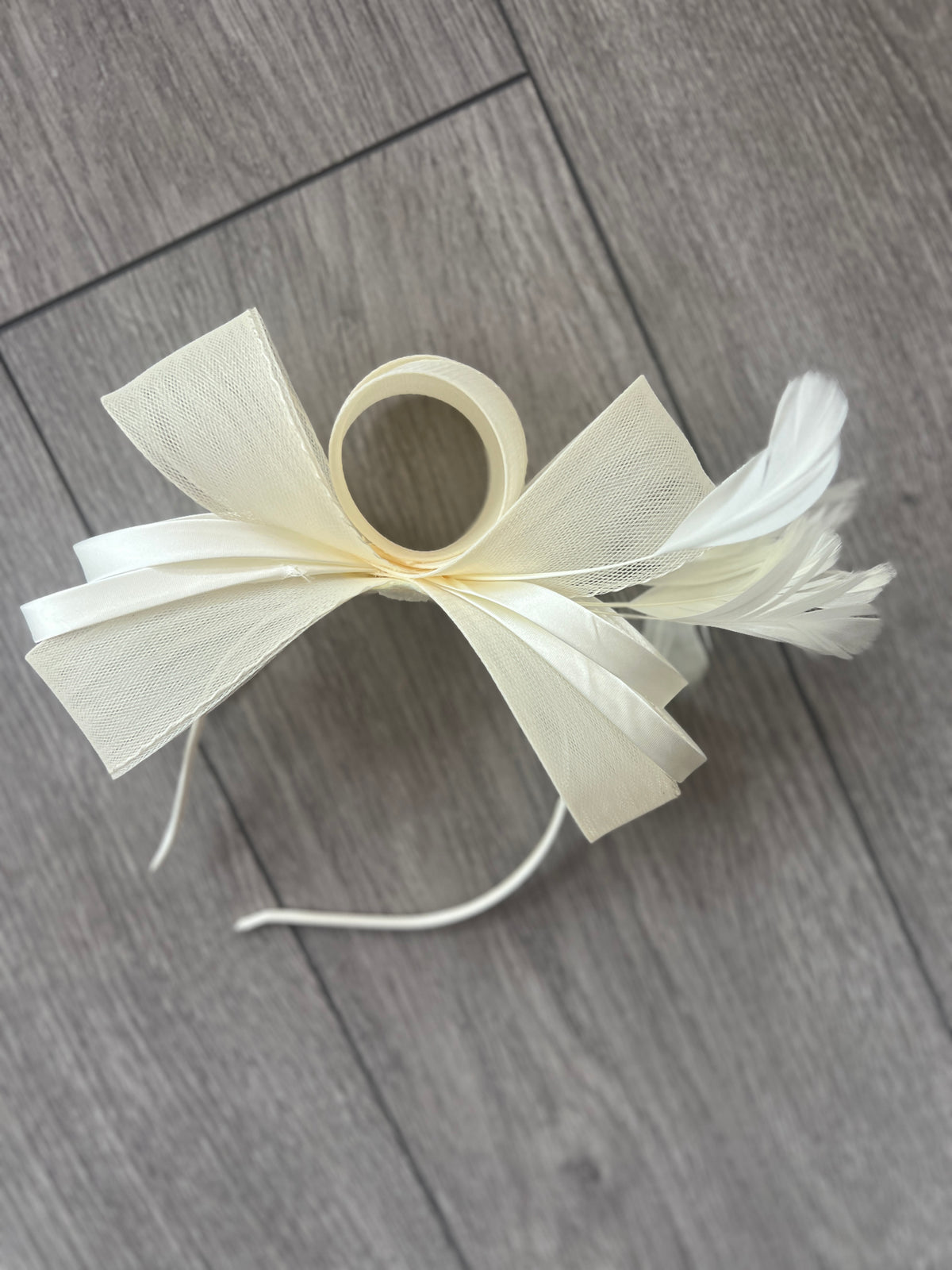 Cream Large Loop Crinoline &amp; Satin Headband Fascinator-Fascinators Direct