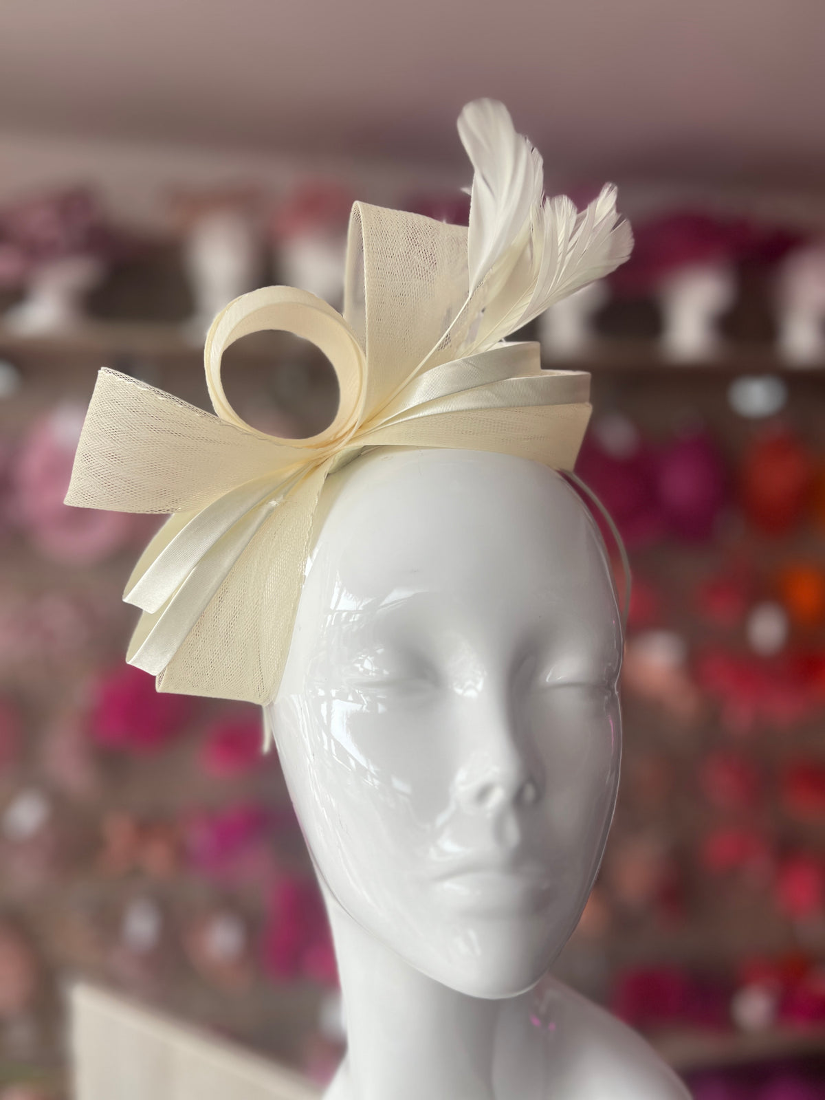 Cream Large Loop Crinoline &amp; Satin Headband Fascinator-Fascinators Direct