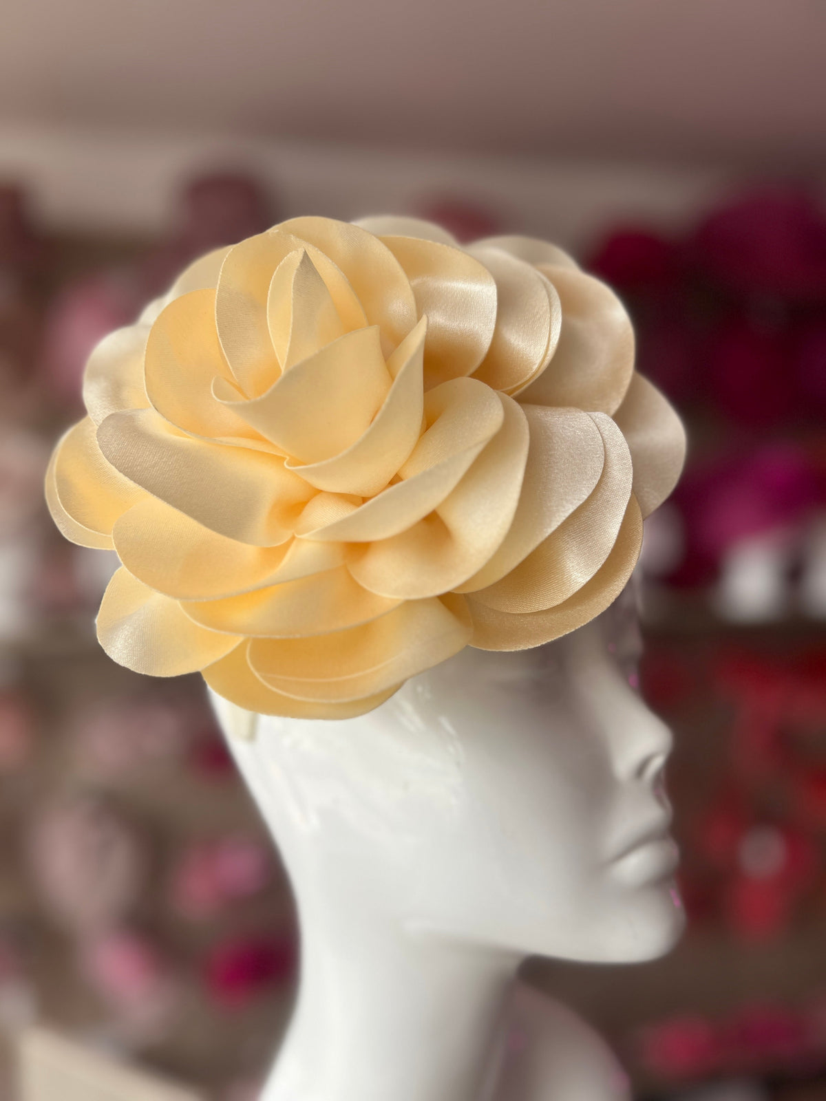 Cream Large Satin Rose Flower Fascinator-Fascinators Direct