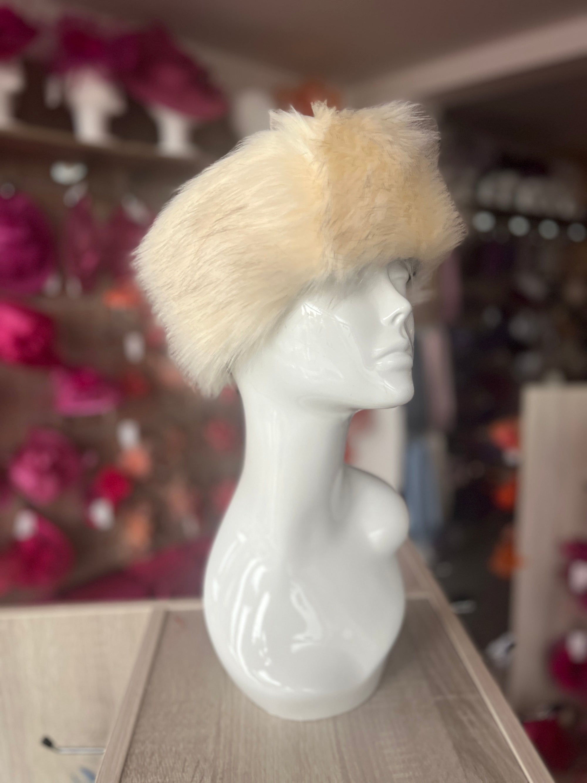 Cream Luxury Fur Headband-Fascinators Direct