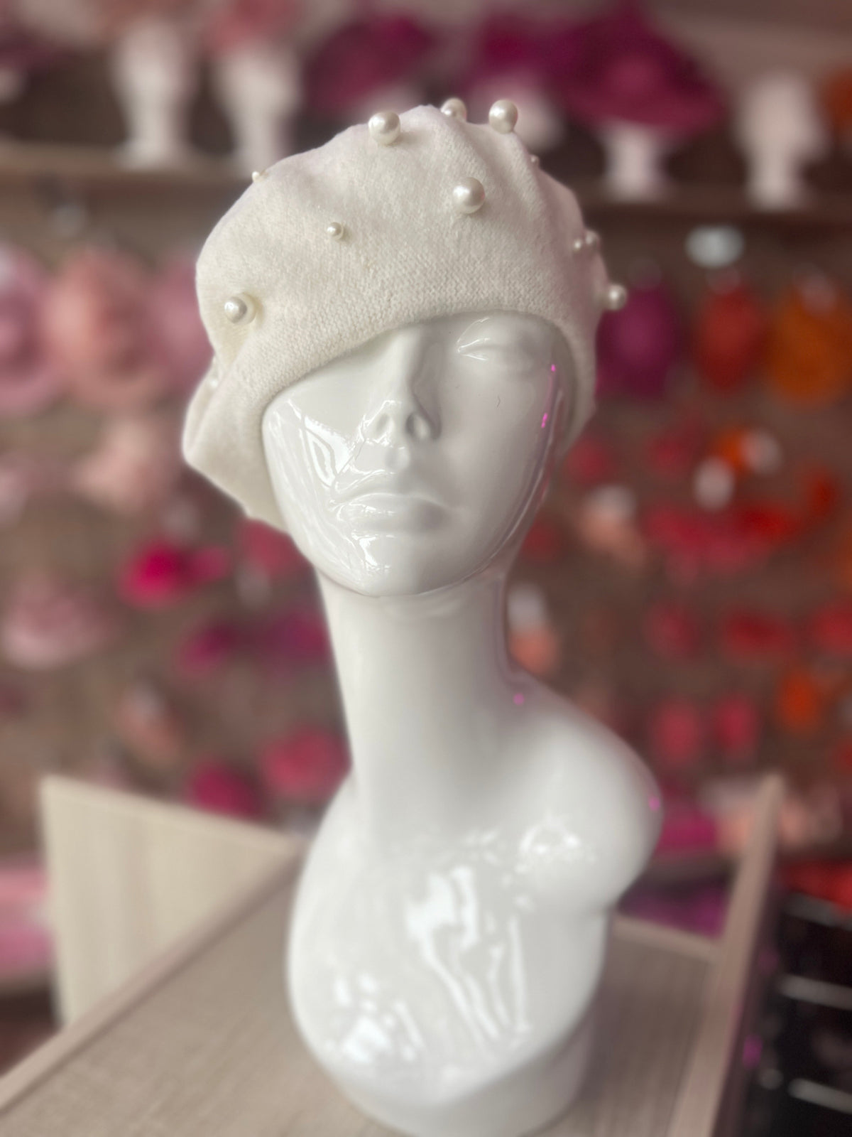 Cream Pearl Embellished Beret Hat-Fascinators Direct