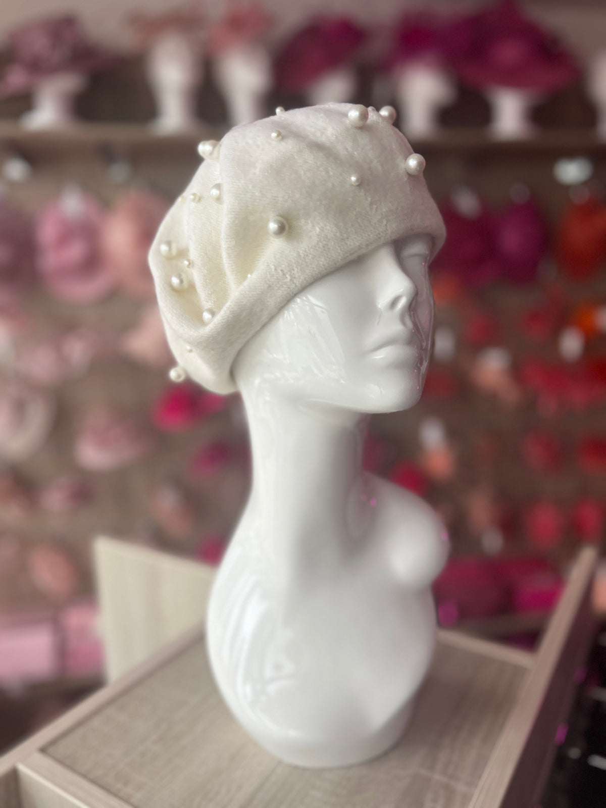 Cream Pearl Embellished Beret Hat-Fascinators Direct