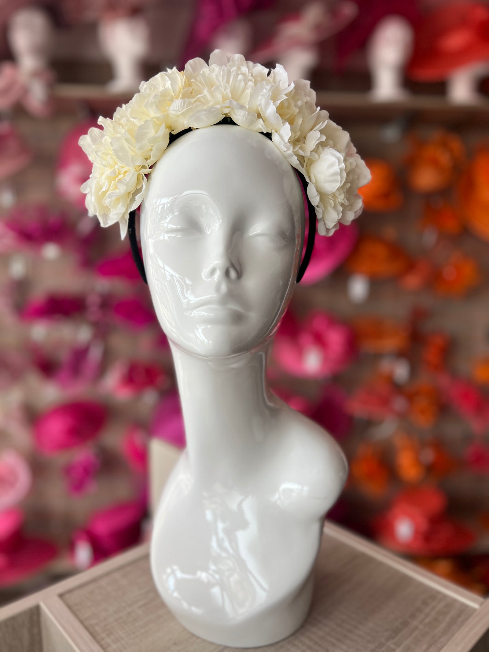 Cream Peony flower Crown Headband-Fascinators Direct