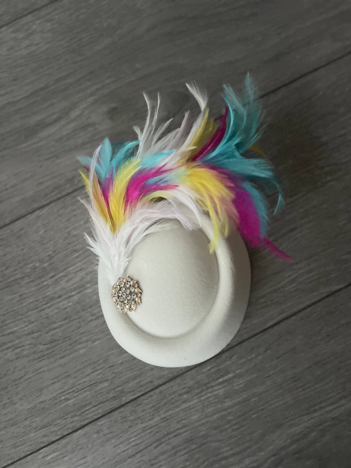 Cream Pill Box Fascinator With Curled Feathers &amp; Diamante Embellishment-Fascinators Direct