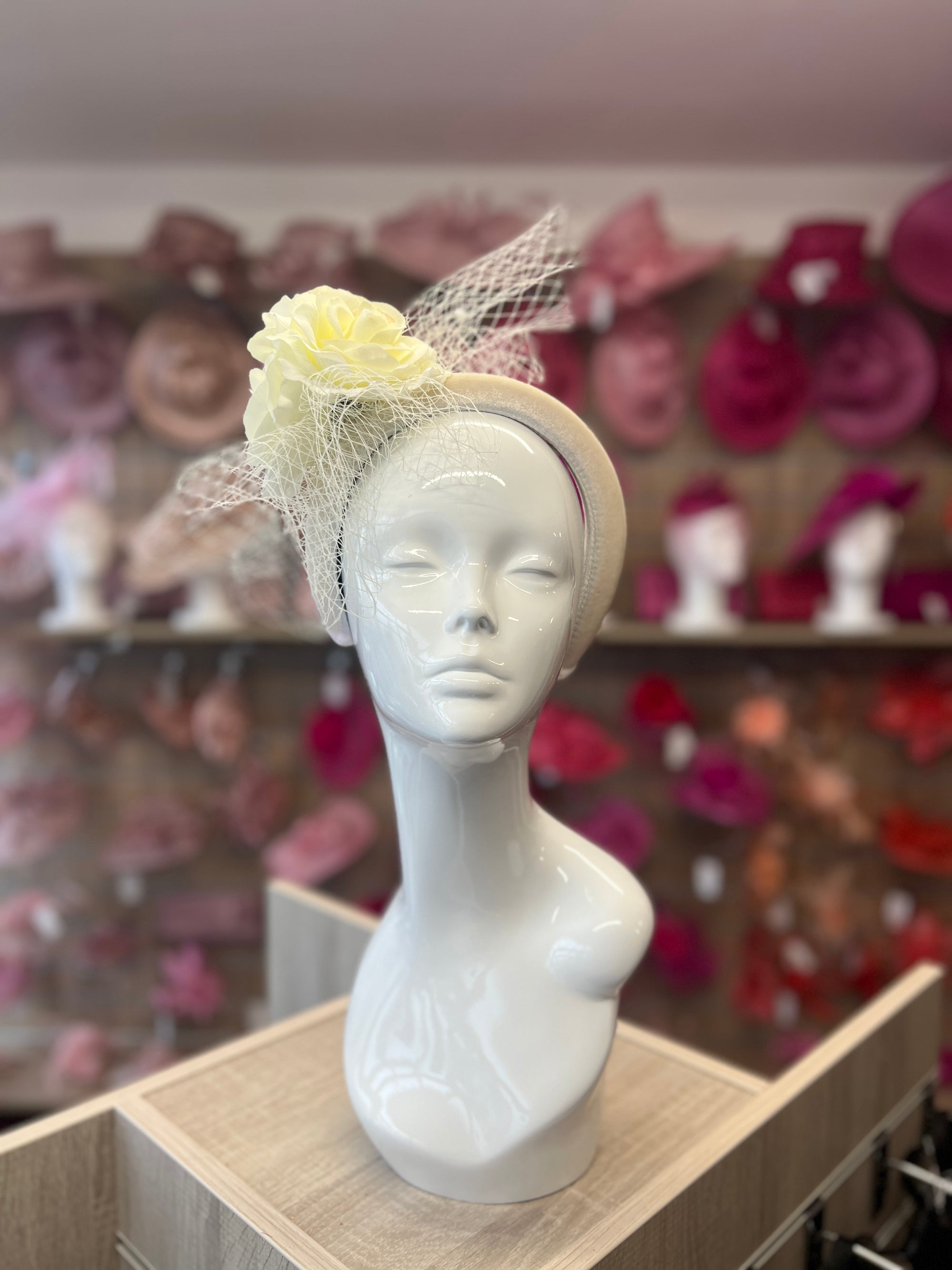 Cream Rose & Netting Chunky Headband Fascinator-Fascinators Direct