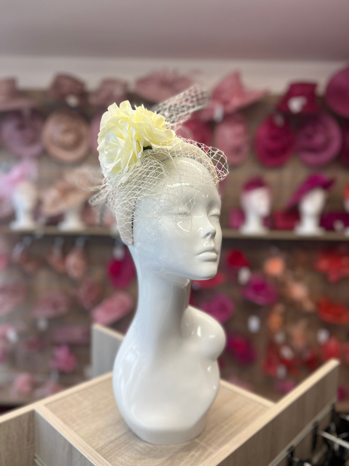 Cream Rose &amp; Netting Chunky Headband Fascinator-Fascinators Direct