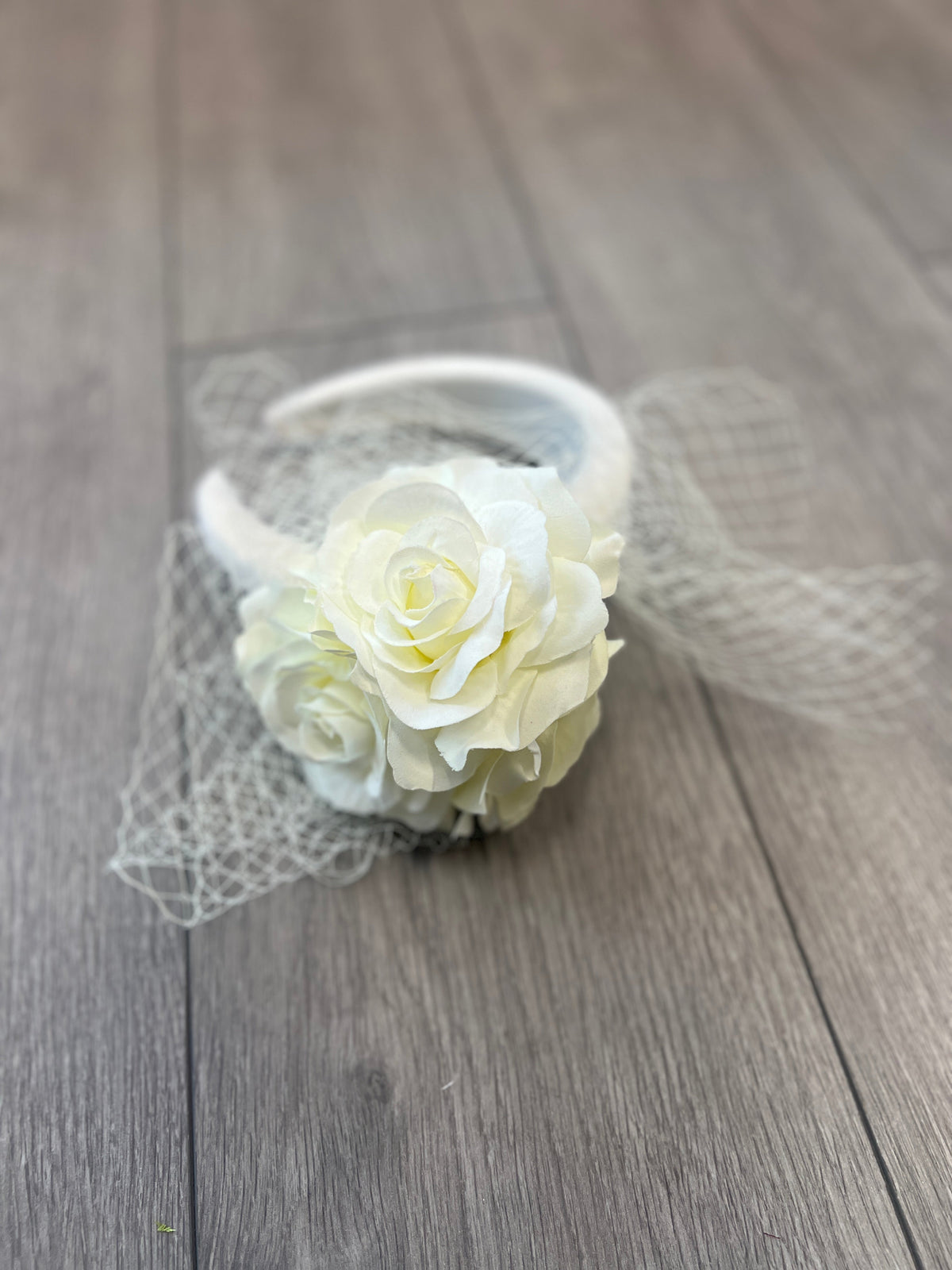 Cream Rose &amp; Netting Chunky Headband Fascinator-Fascinators Direct
