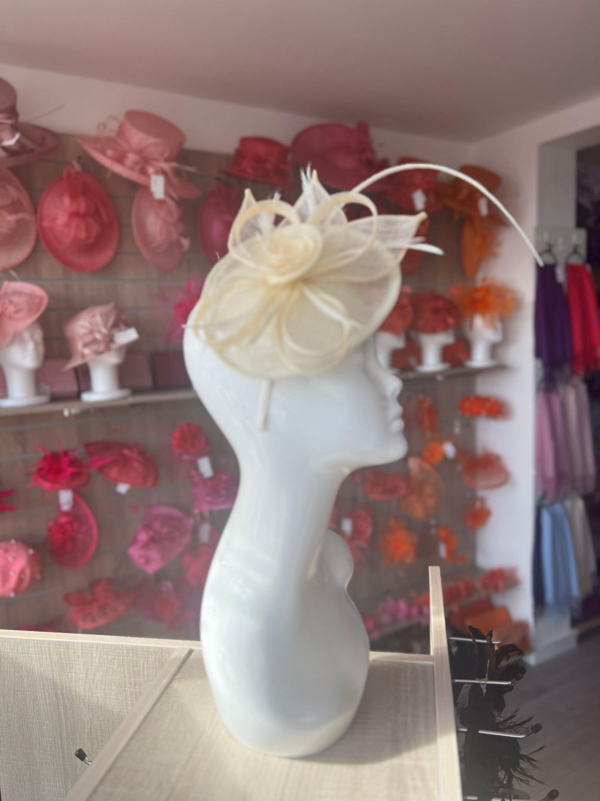 Cream Saucer Fascinator With Flower &amp; Quill-Fascinators Direct